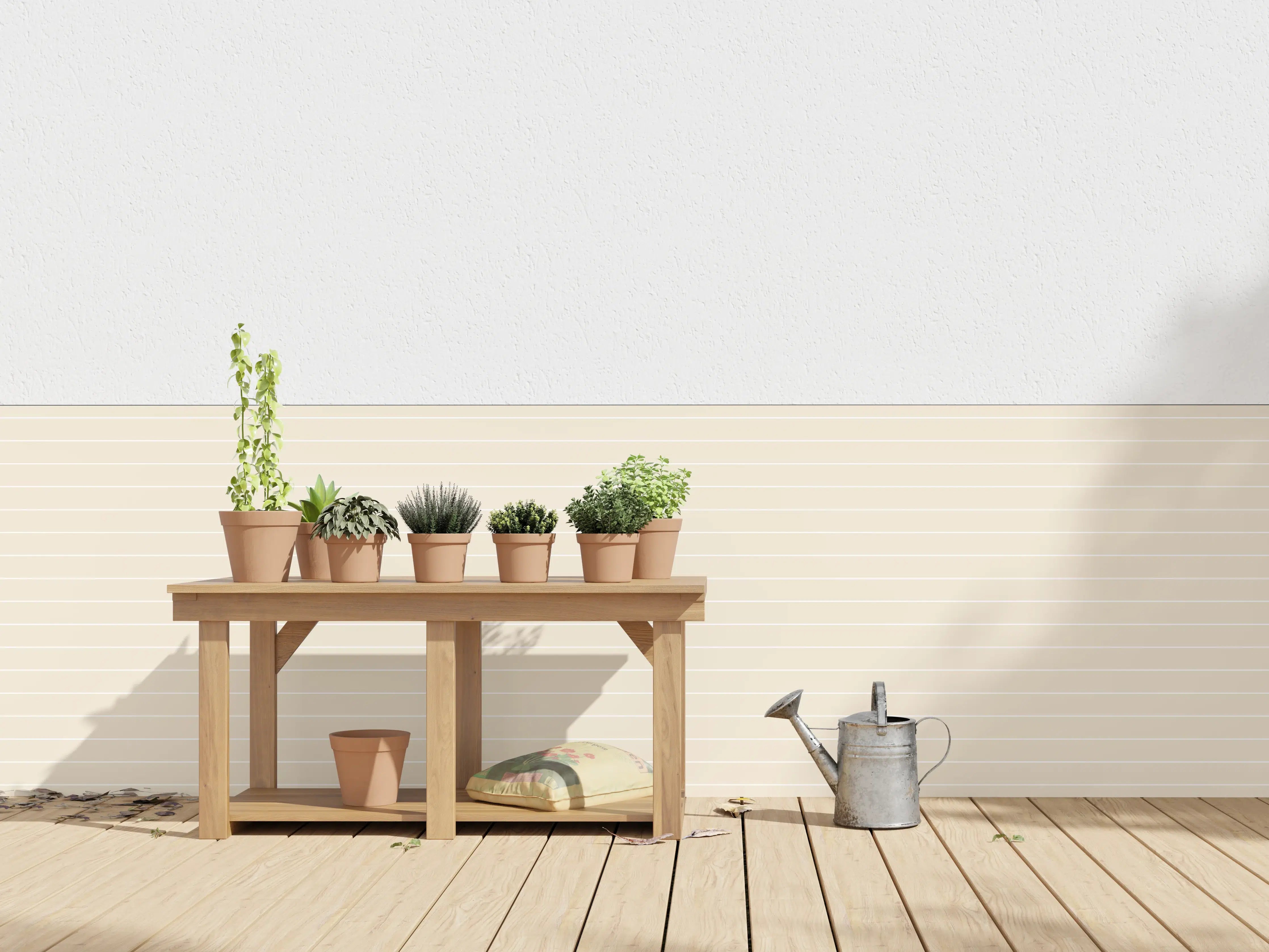 Wandverkleidung außen - Helle-cremige Wand mit geometrischem Muster