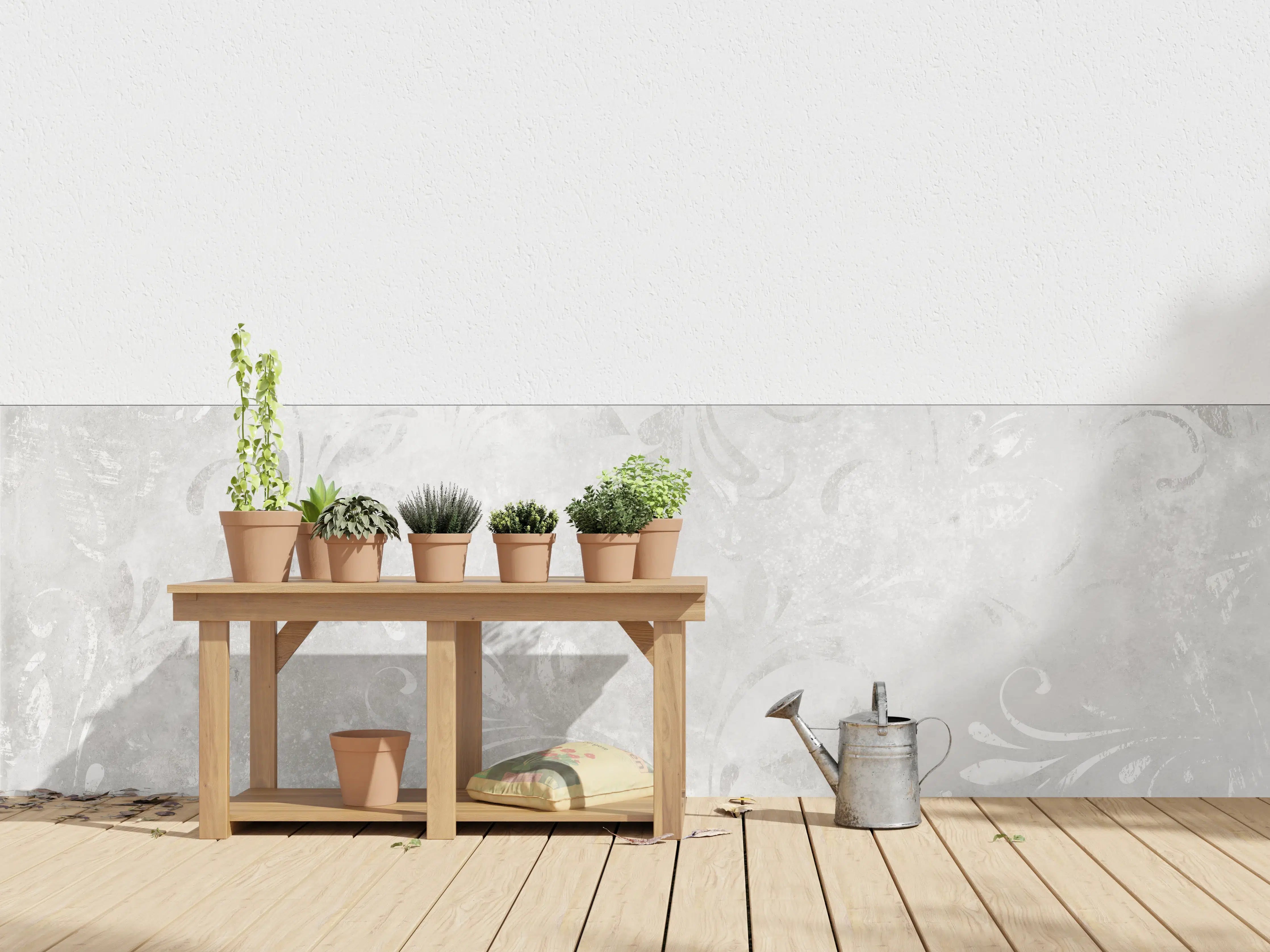Wandverkleidung außen - Heller, floraler Wandbelag in Weiß und Grau
