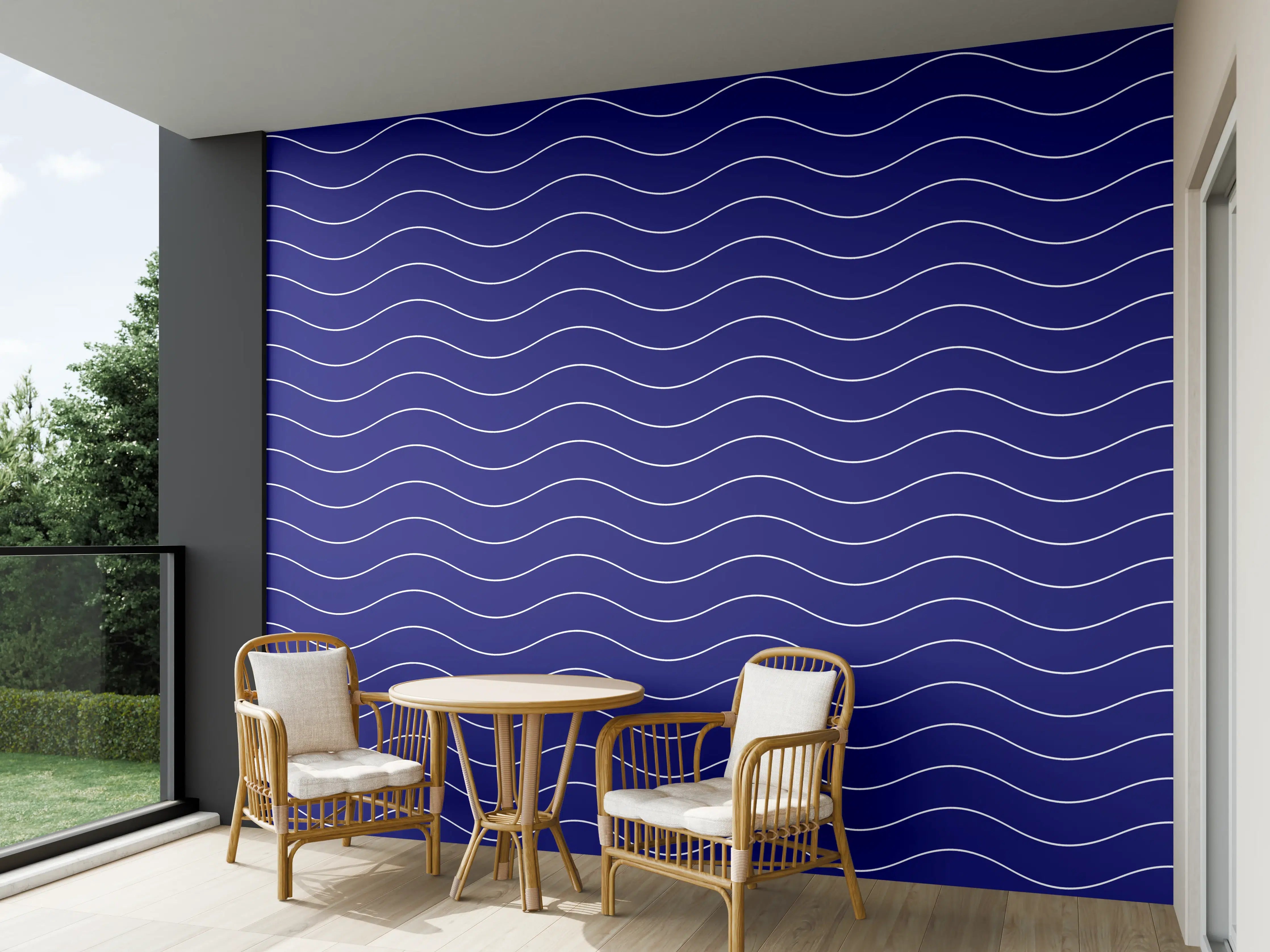 Wandverkleidung außen - Helles Blau mit zarten Graunuancen, Wasserwellenmuster