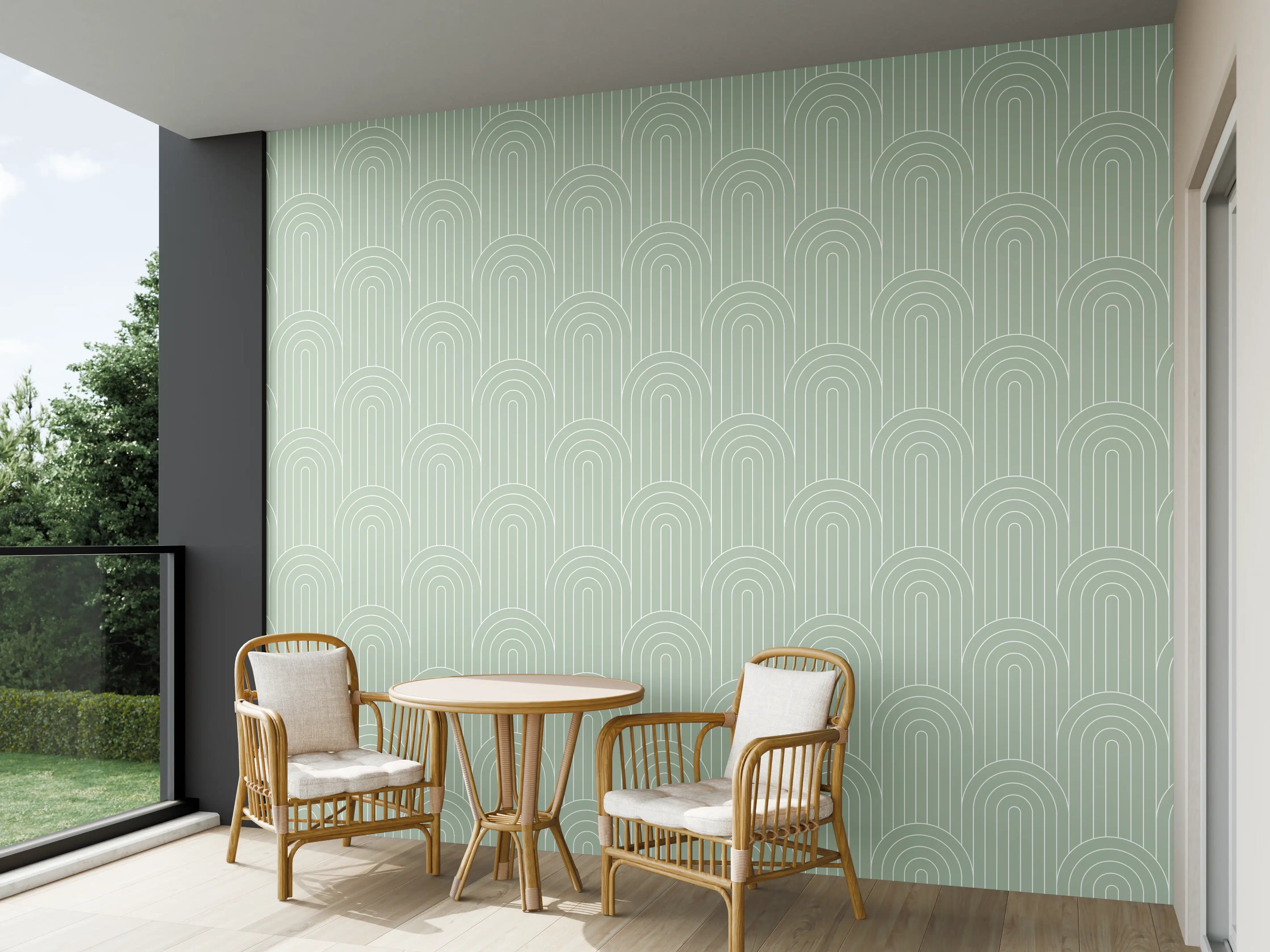 Wandverkleidung außen - Helles Salvia-Design mit eleganten Arcaten