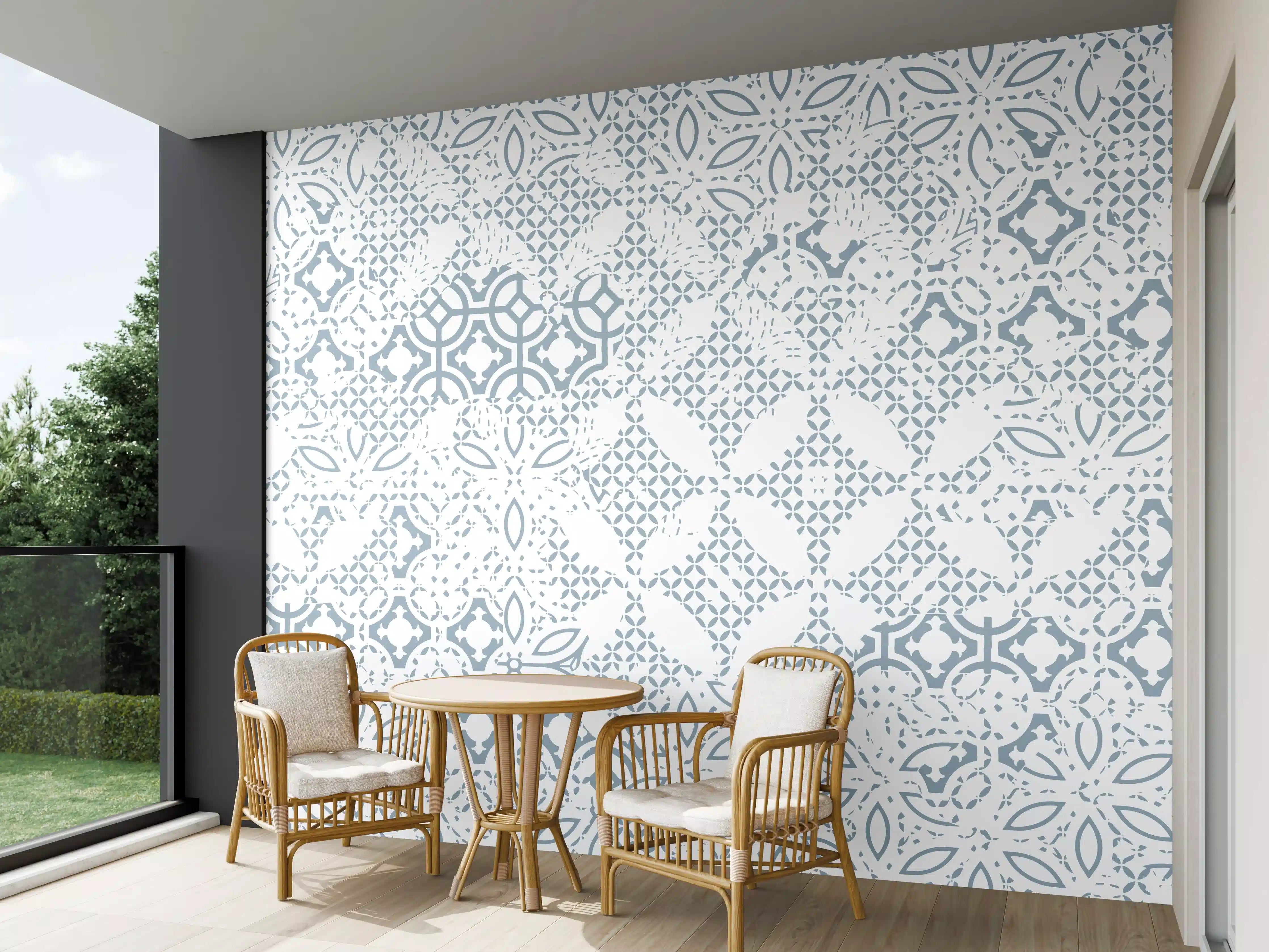 Wandverkleidung außen - Helles, geometrisches Fliesenmuster in Grau und Weiß