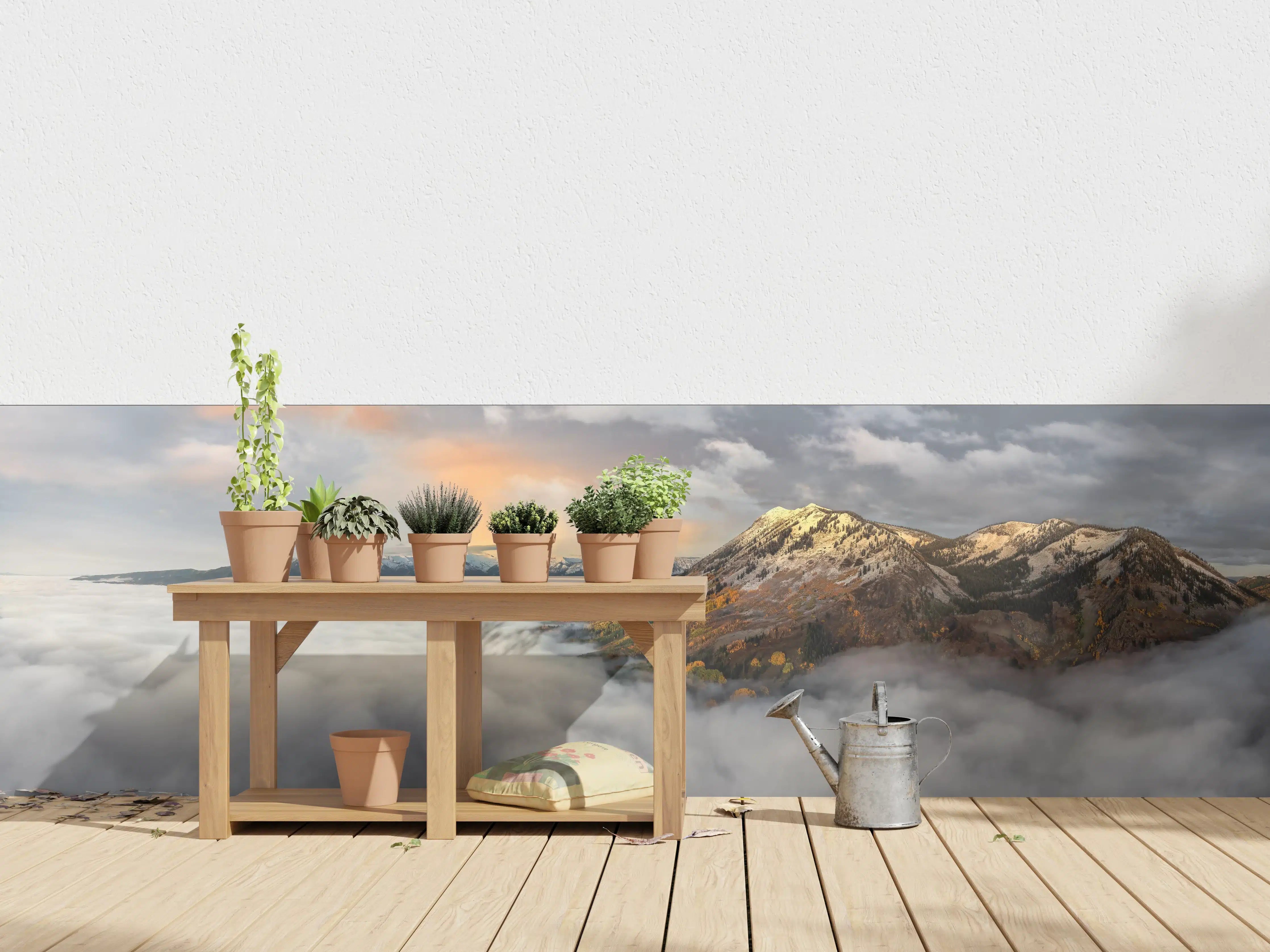 Wandverkleidung außen - Herbstliche Berglandschaft Nebel