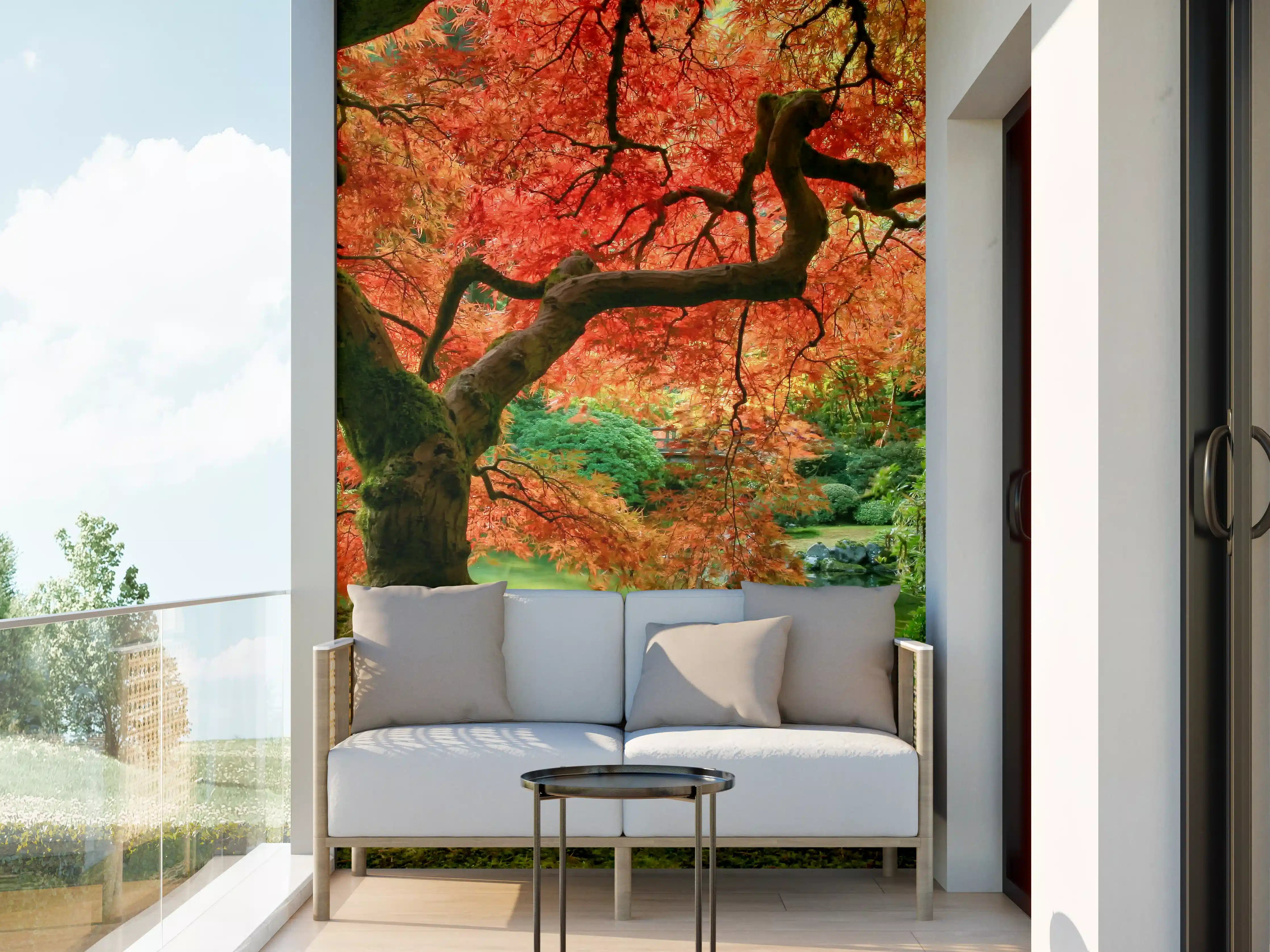 Wandverkleidung außen - Herbstlicher Baum im Garten mit buntem Laub