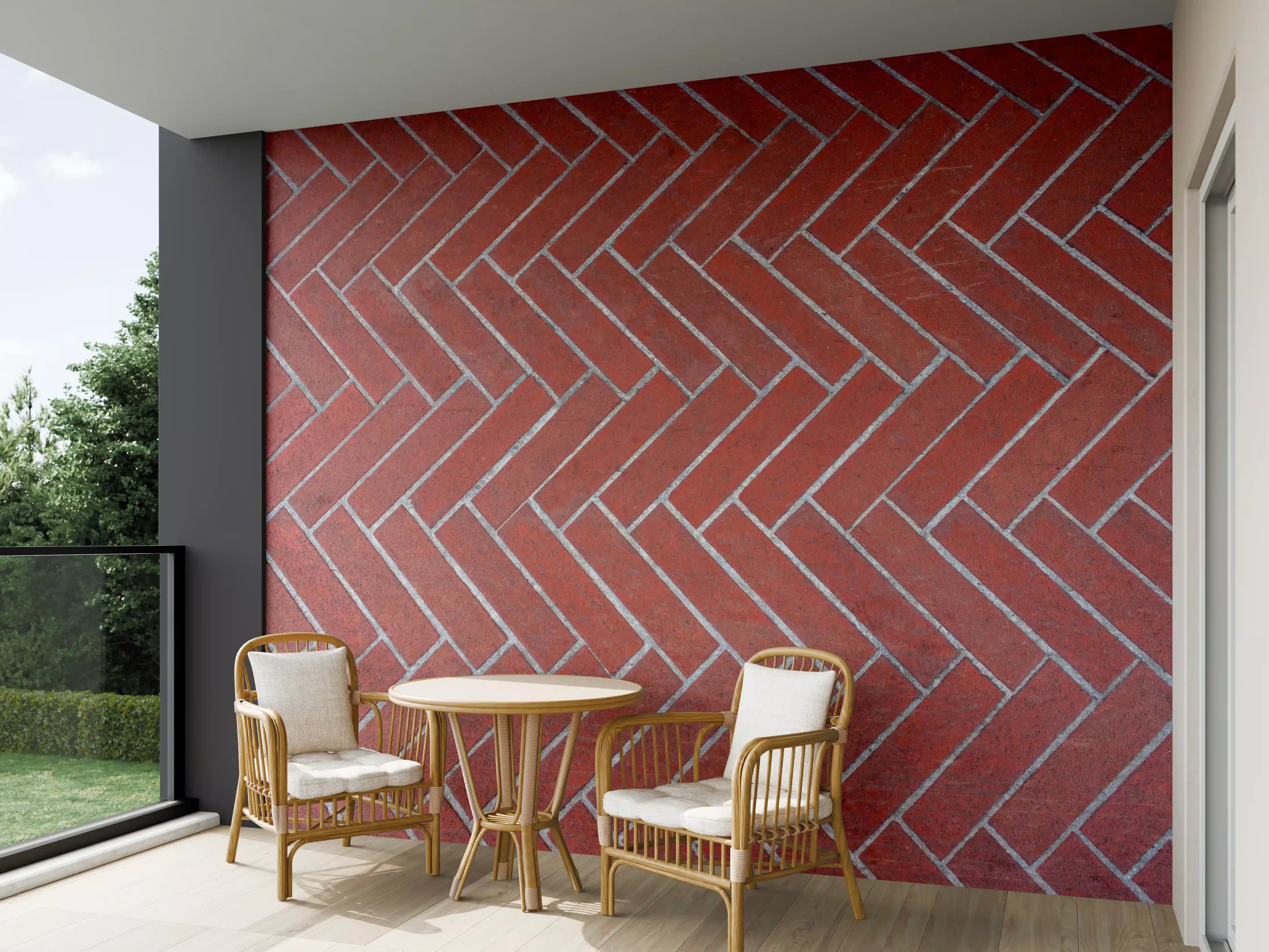 Wandverkleidung außen - Herringbone Red Brick Pavers