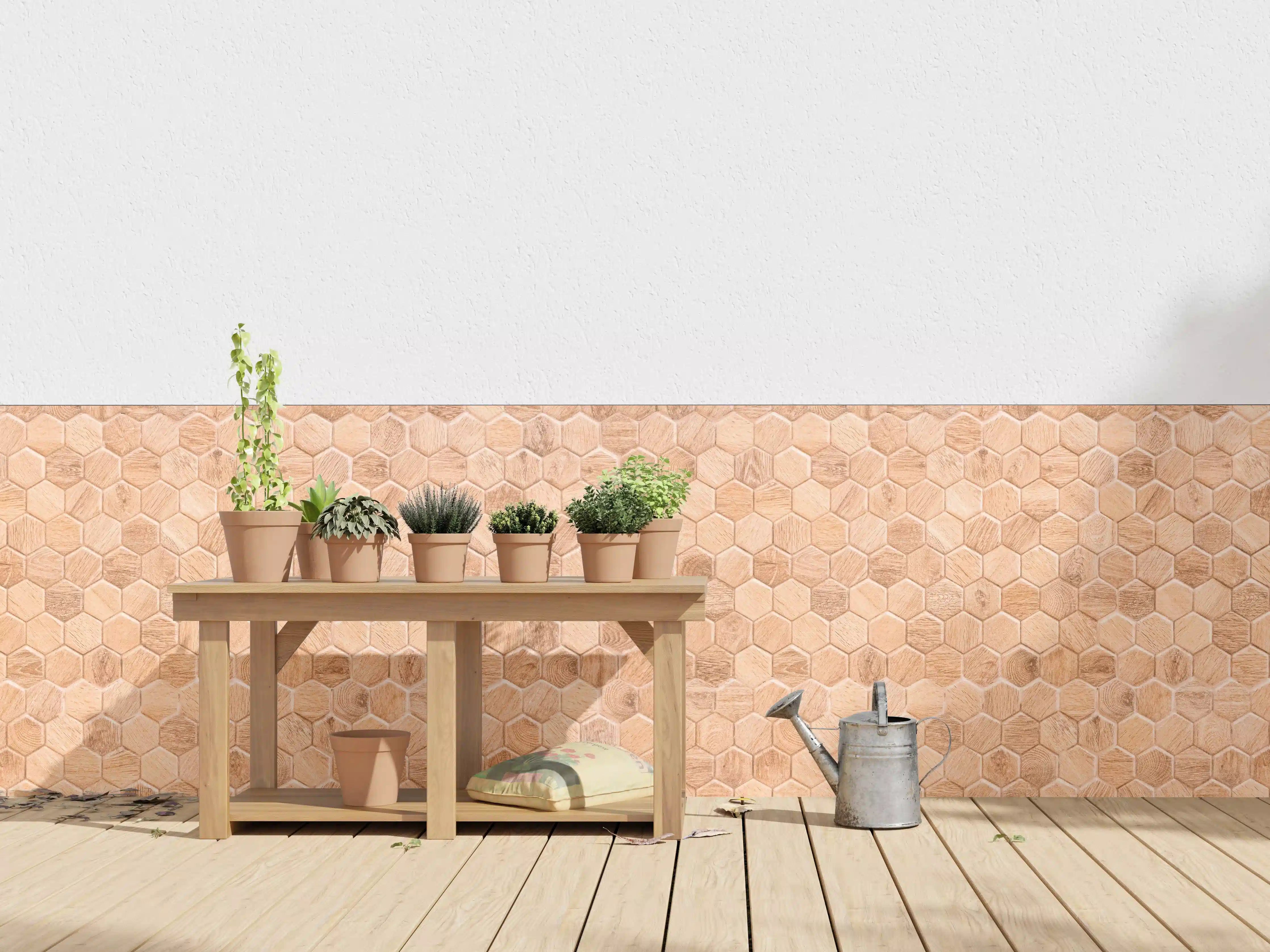 Wandverkleidung außen - Hexagon Holz Wabenmuster