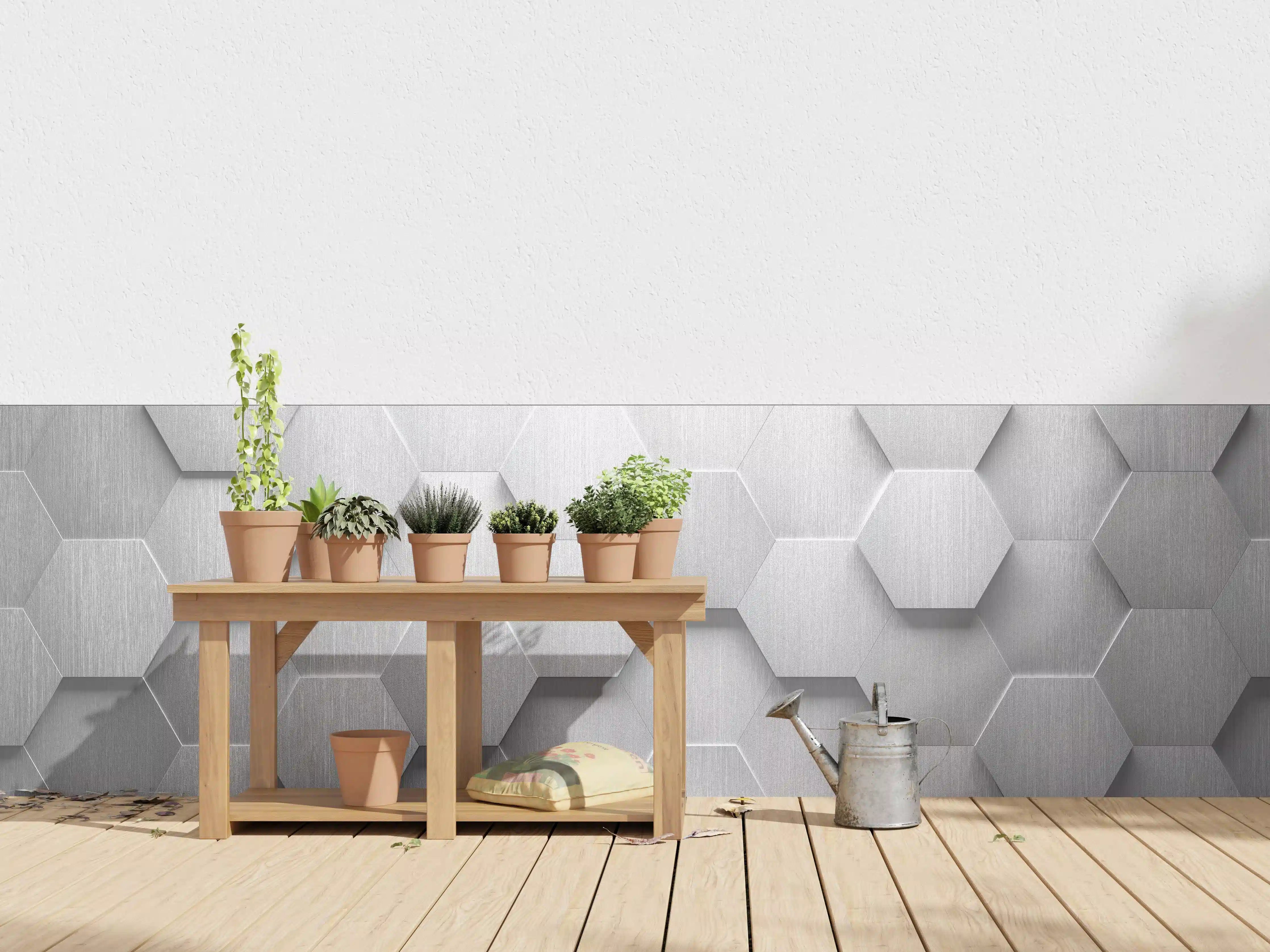 Wandverkleidung außen - Hexagon Metallstruktur Grau-Weiß