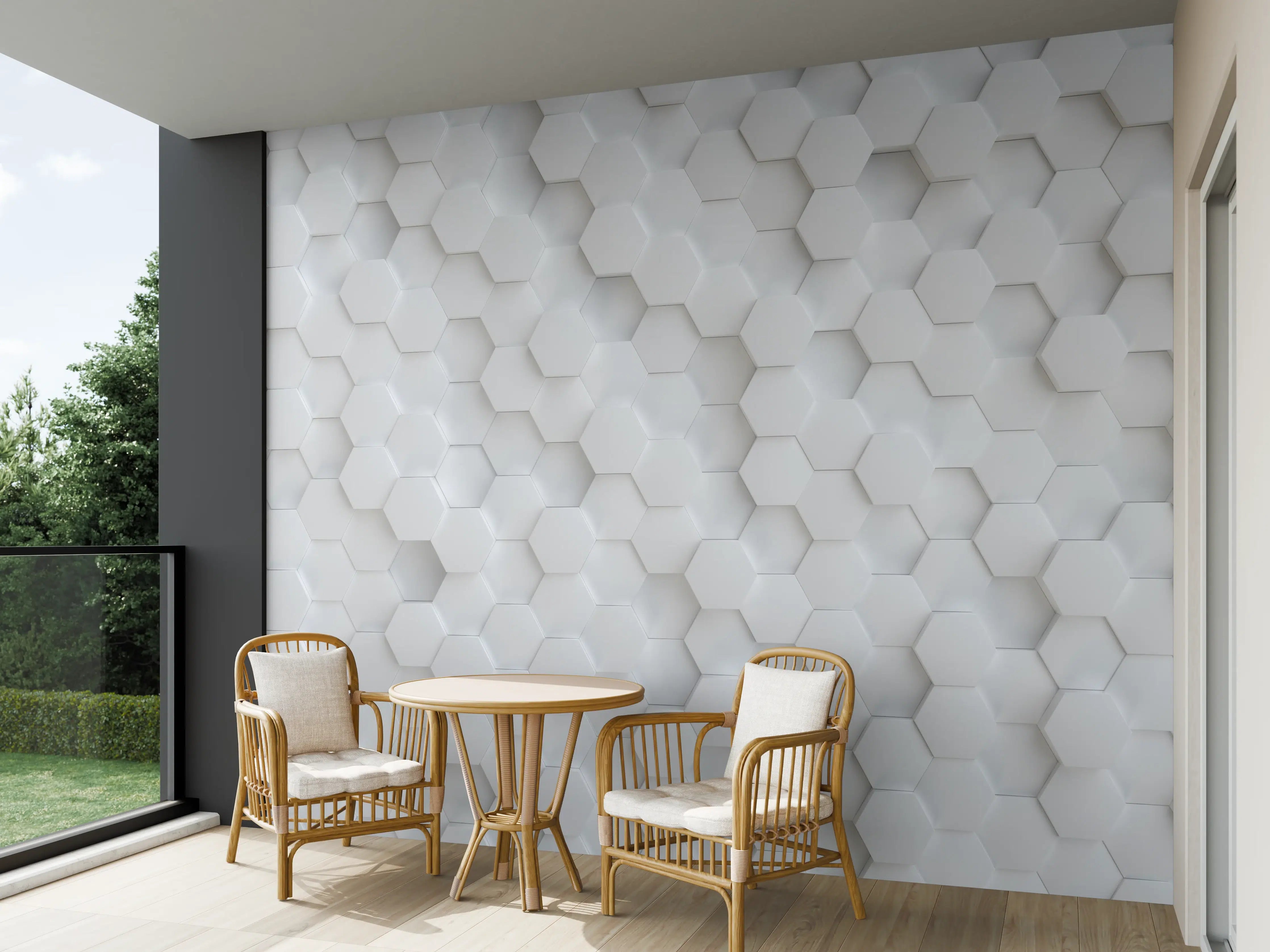 Wandverkleidung außen - Hexagonale Hellgrau-Weiß Textur