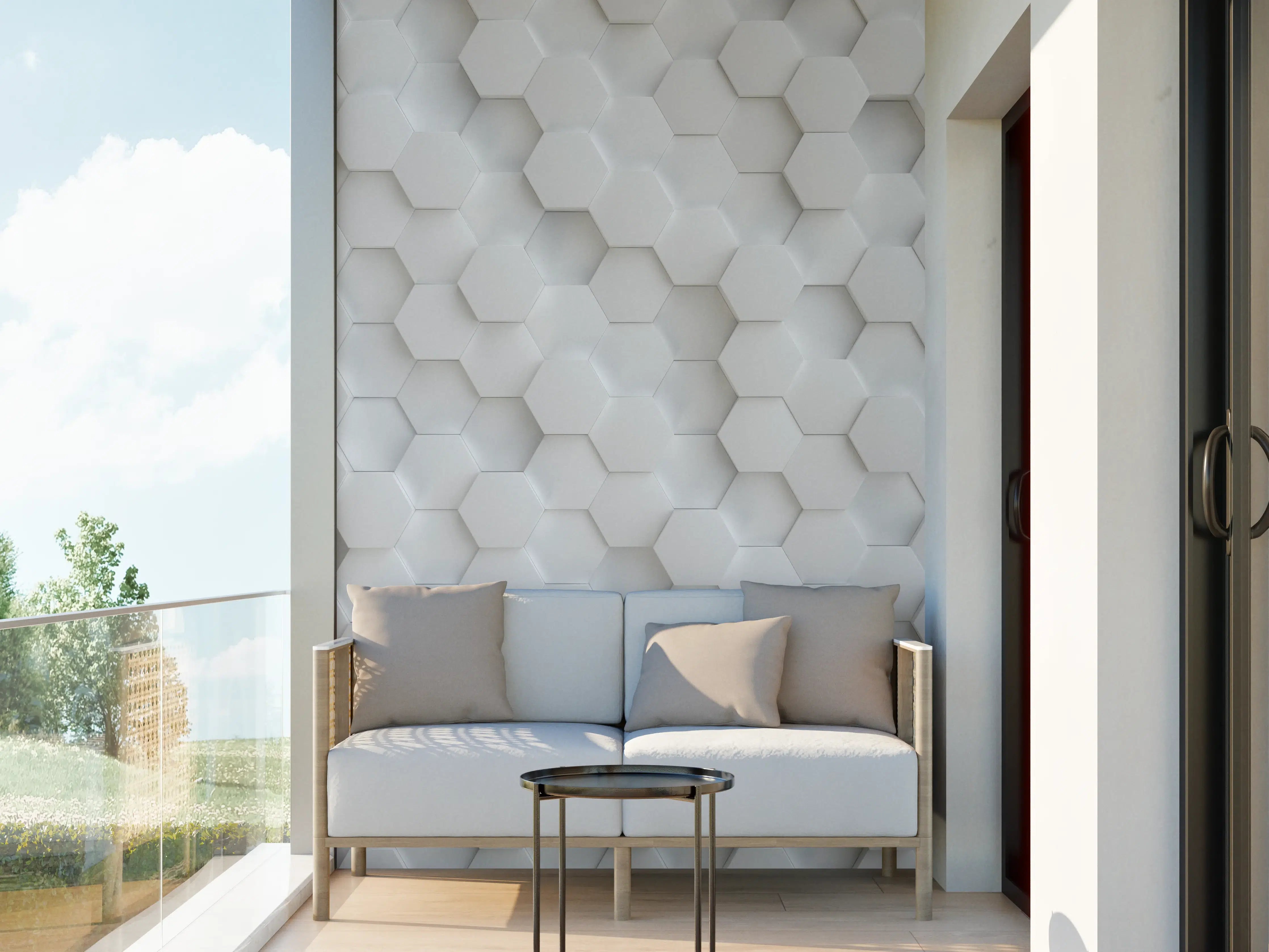 Wandverkleidung außen - Hexagonale Hellgrau-Weiß Textur