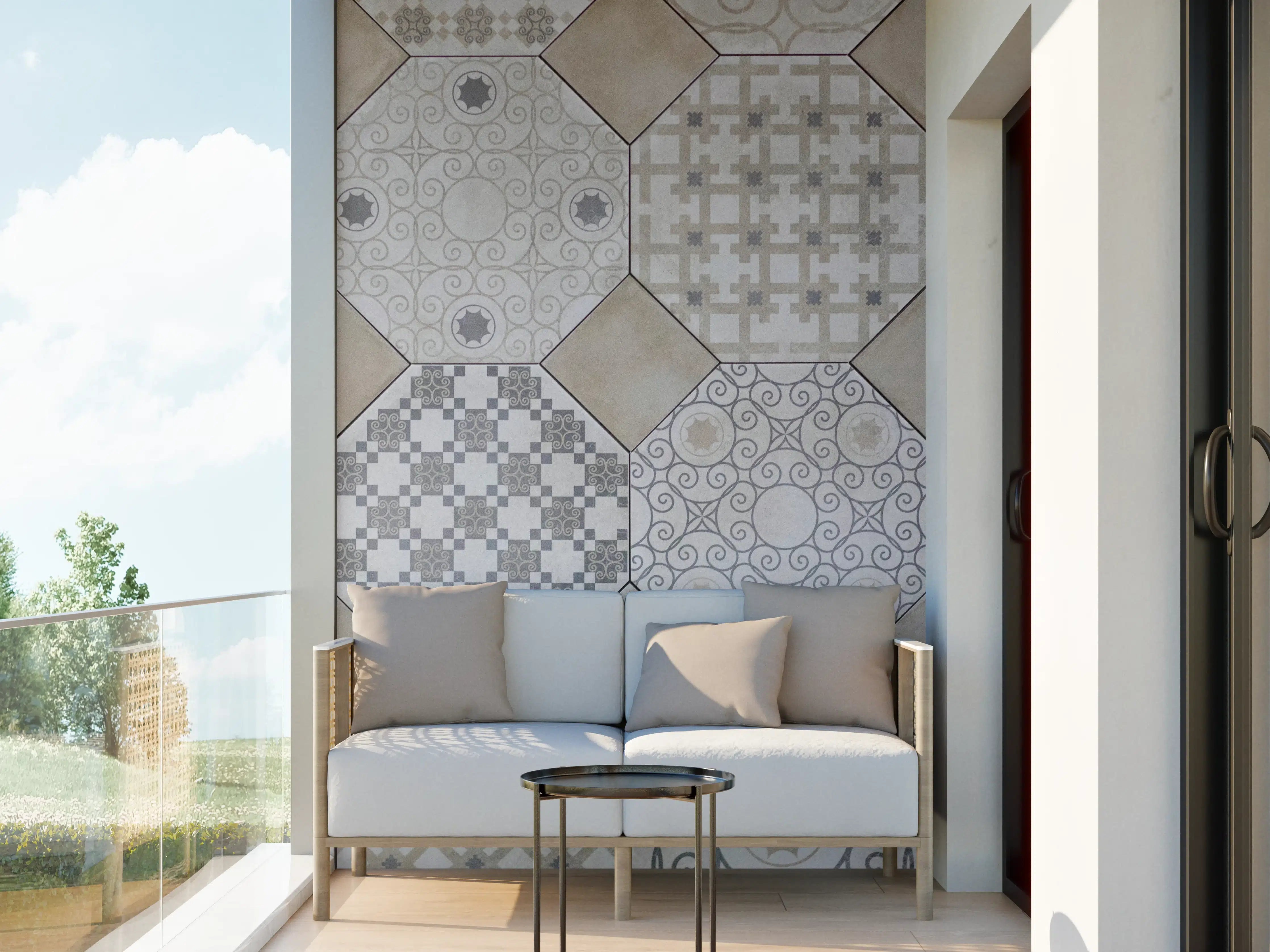 Wandverkleidung außen - Hexagonale Weiß-Grau Fliesenmuster
