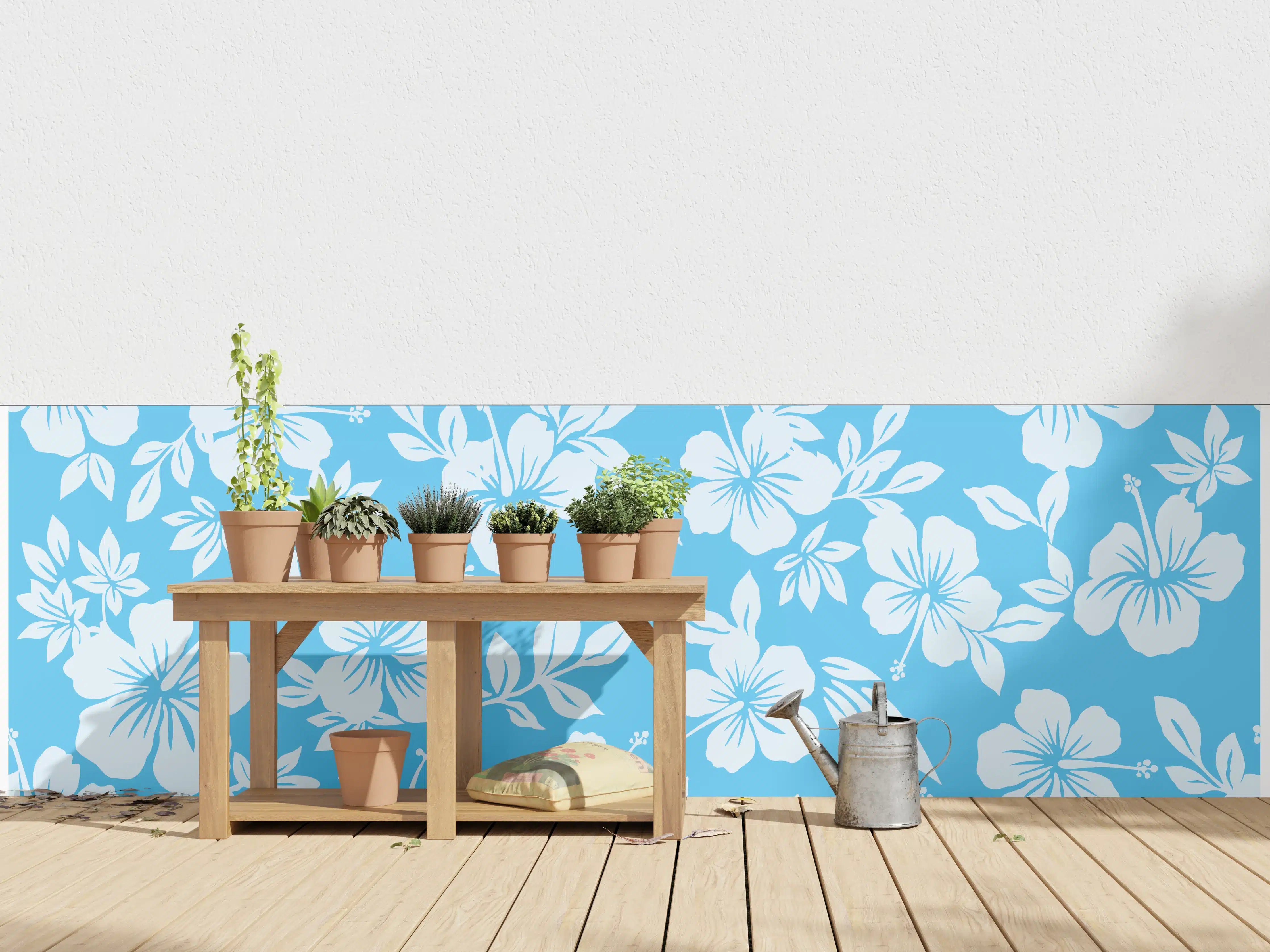 Wandverkleidung außen - Hibiskus-Muster Hellblau