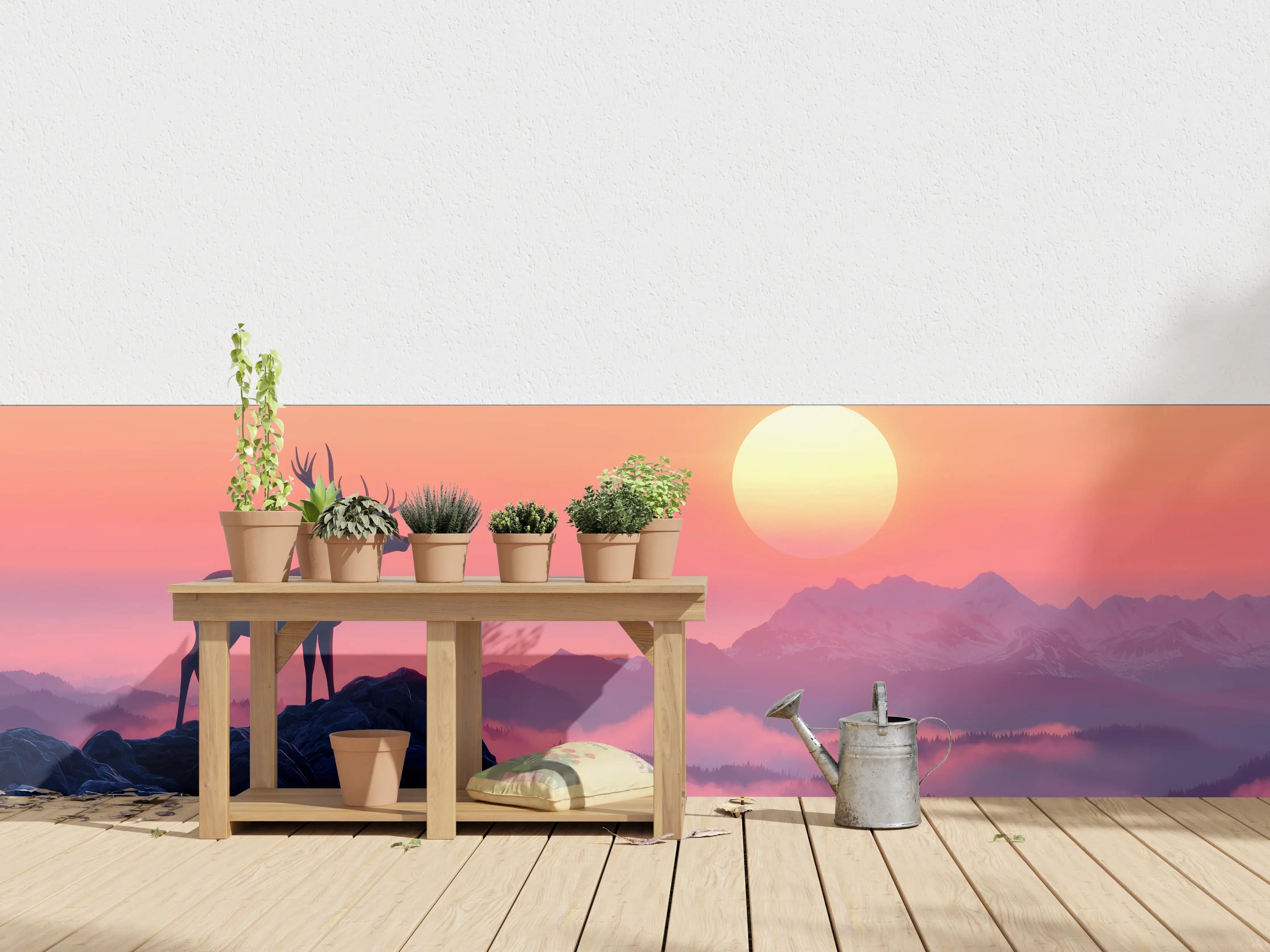 Wandverkleidung außen - Hirsch-Silhouette Sonnenaufgang Orange-Pink
