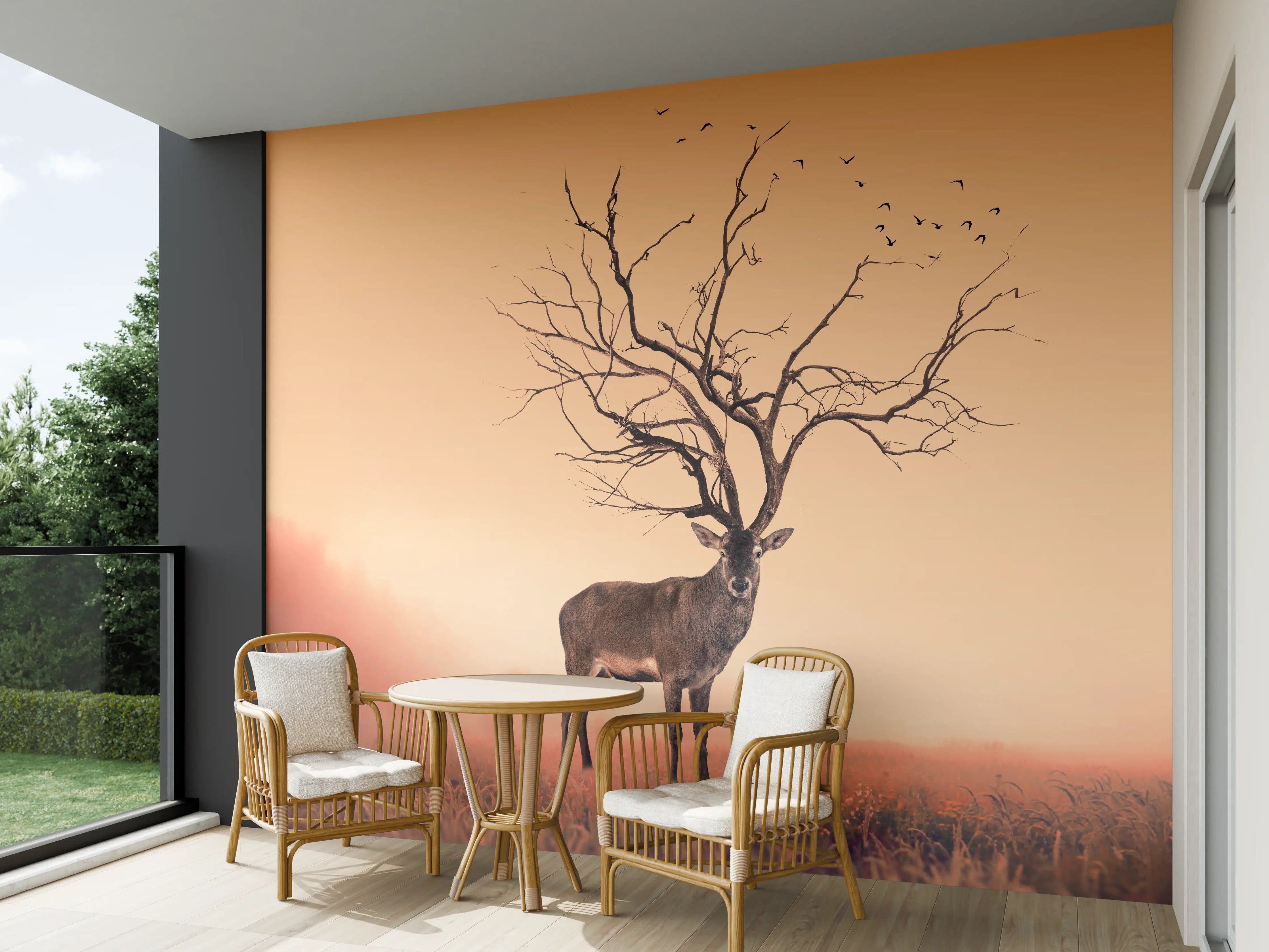 Wandverkleidung außen - Hirsch mit abstraktem Baum-Geweih