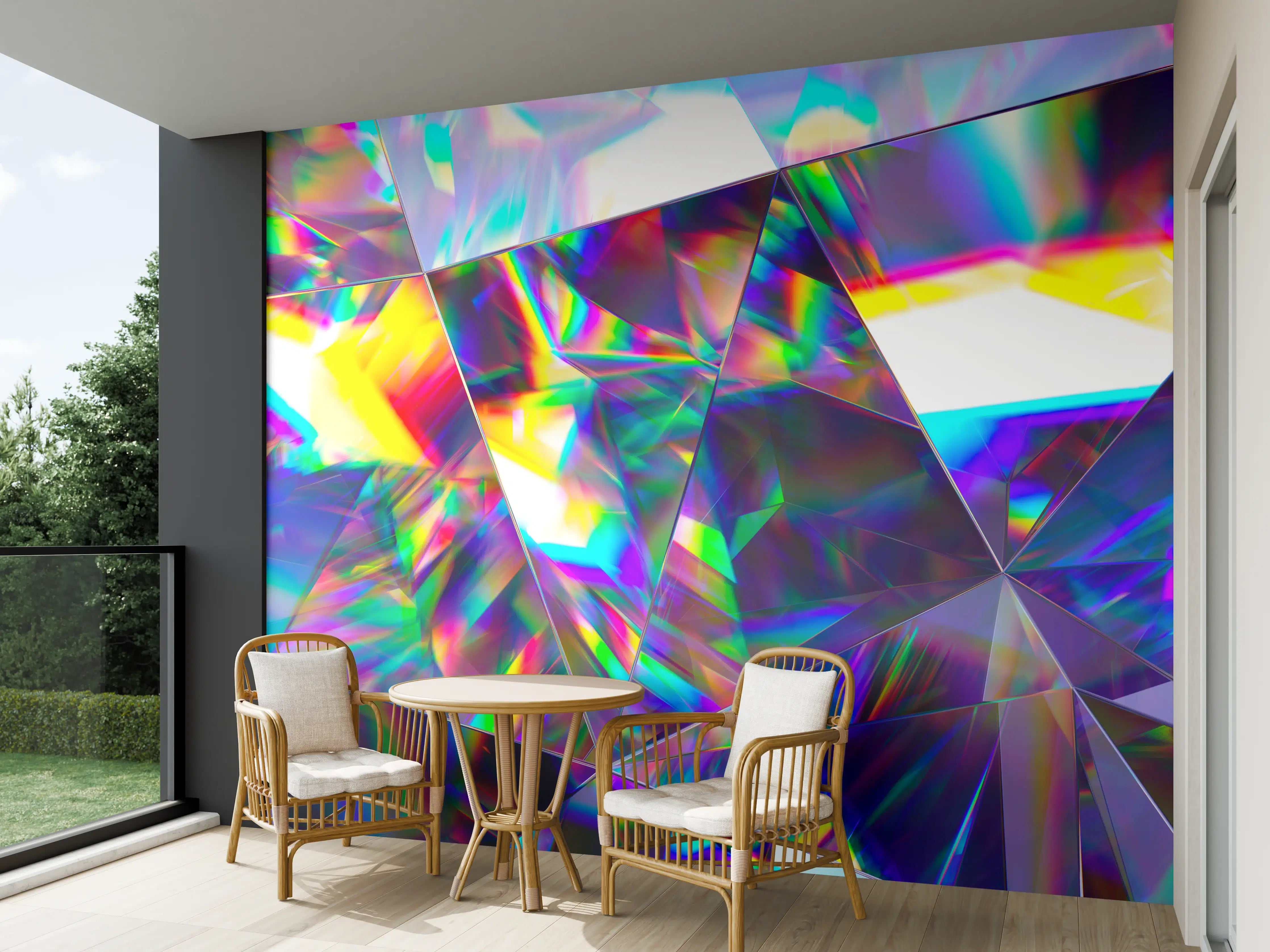 Wandverkleidung außen - Holografisches Kristallmuster in Regenbogenfarben