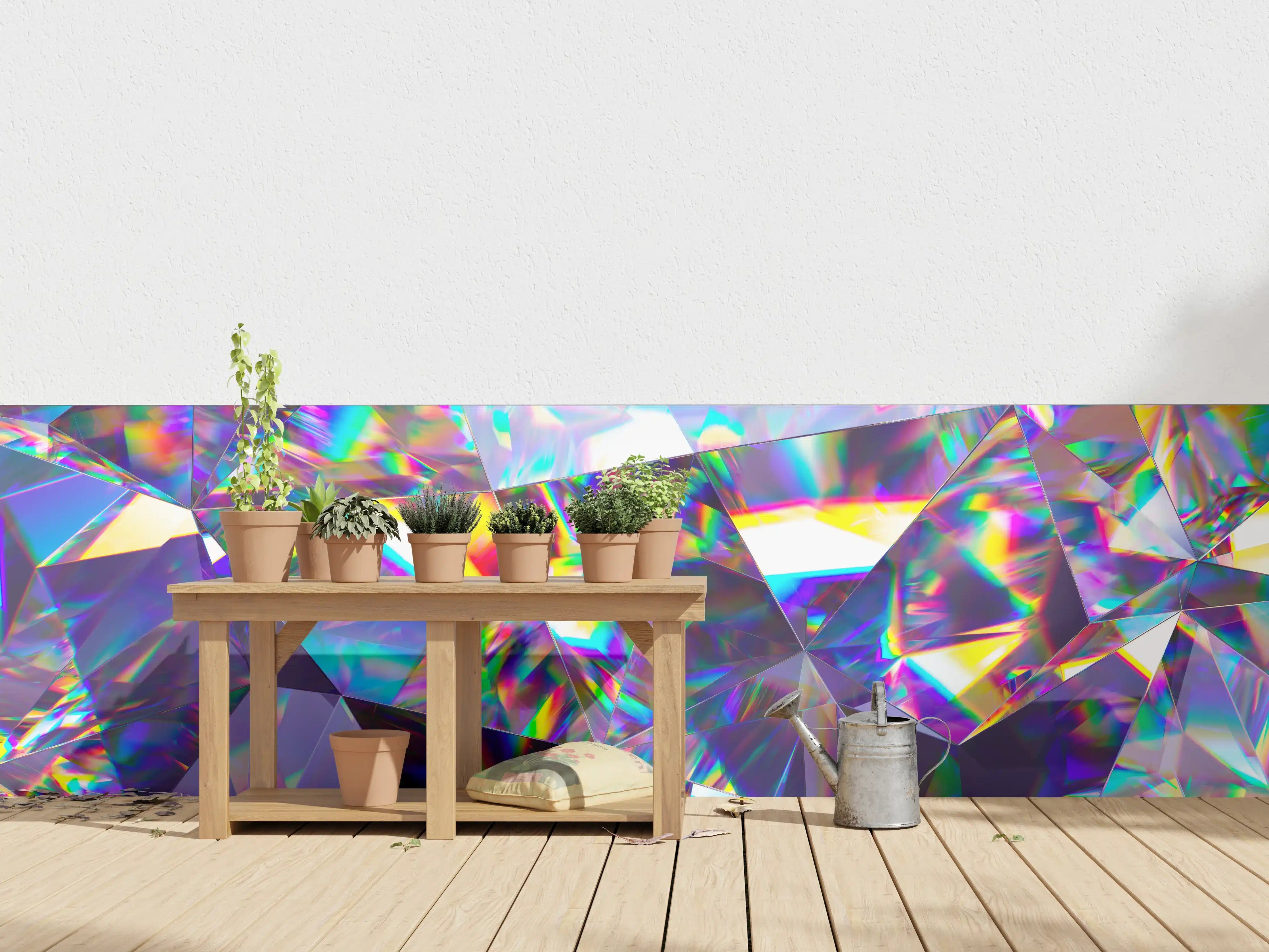 Wandverkleidung außen - Holografisches Kristallmuster in Regenbogenfarben