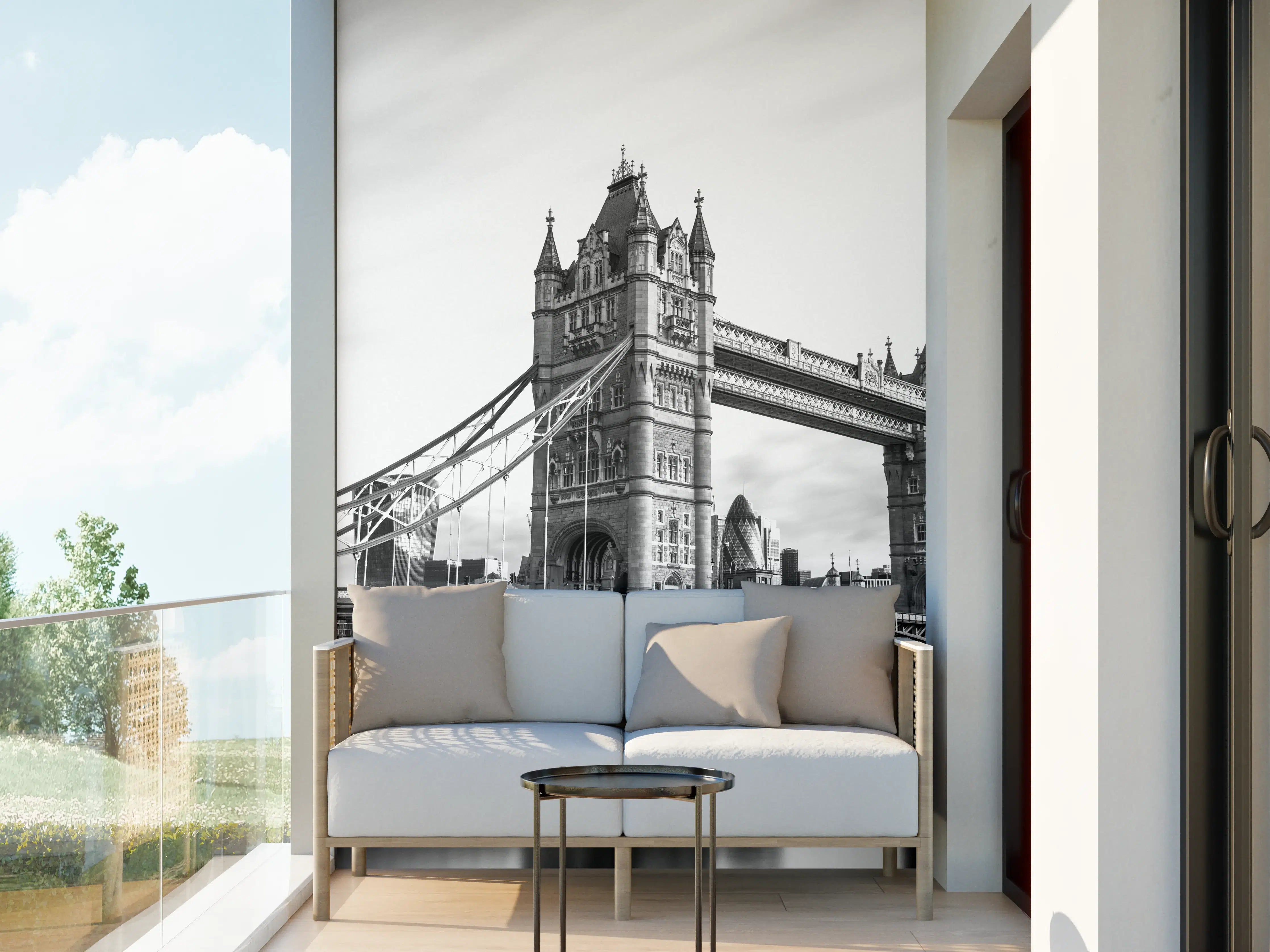 Wandverkleidung außen - Iconic Tower Bridge in Schwarz-Weiß