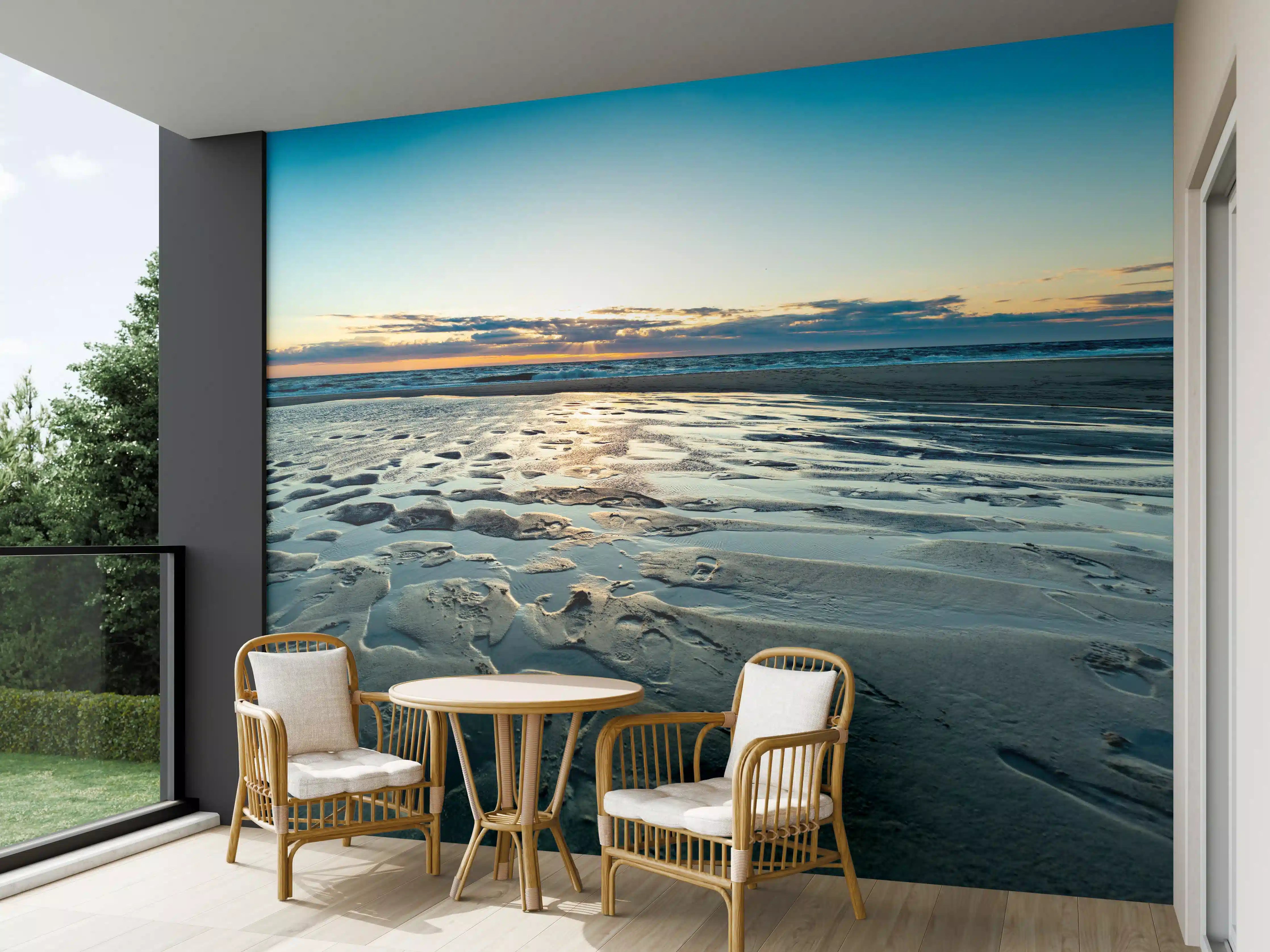 Wandverkleidung außen - Idyllische Strandlandschaft bei Sonnenuntergang
