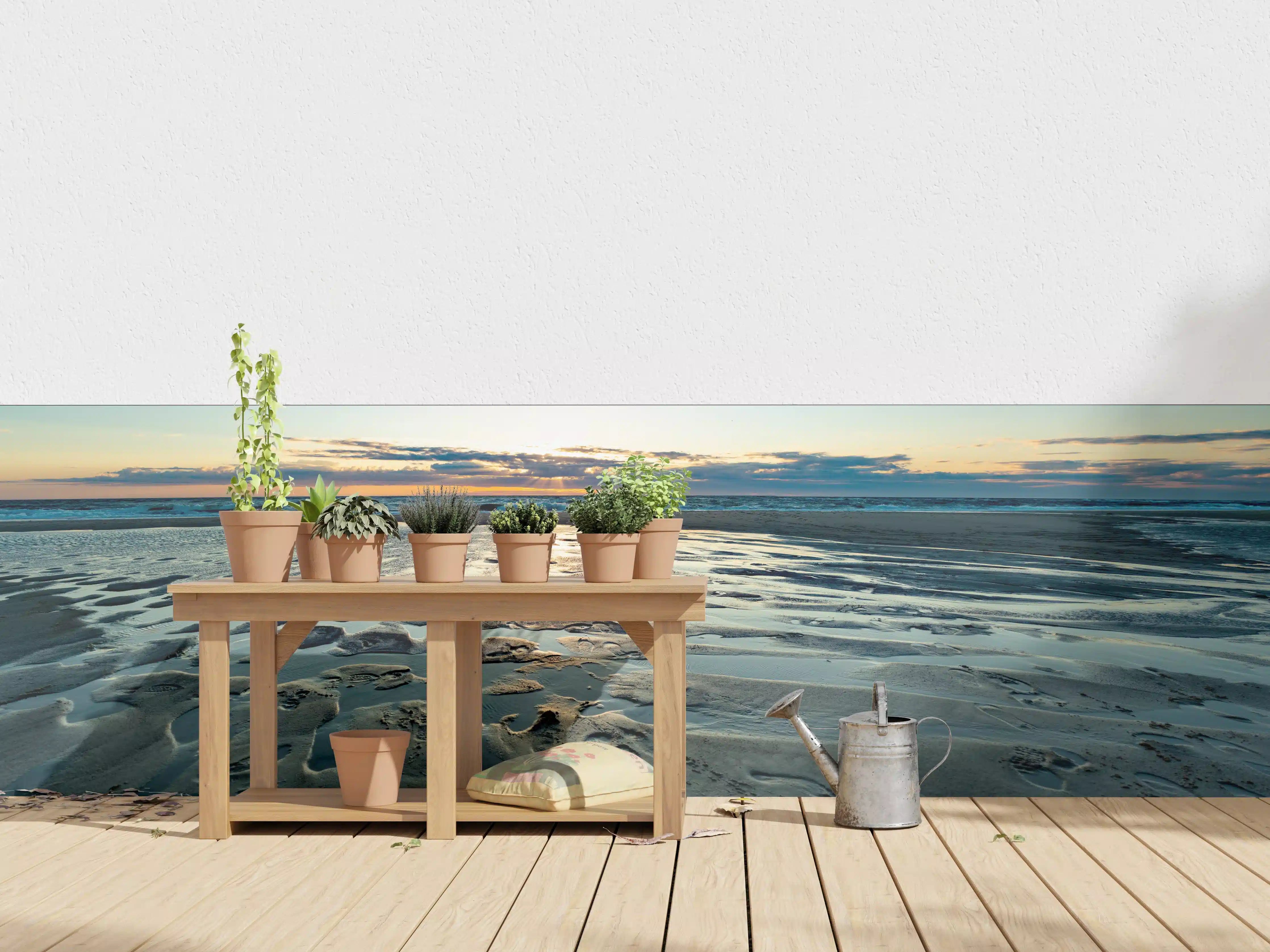 Wandverkleidung außen - Idyllische Strandlandschaft bei Sonnenuntergang