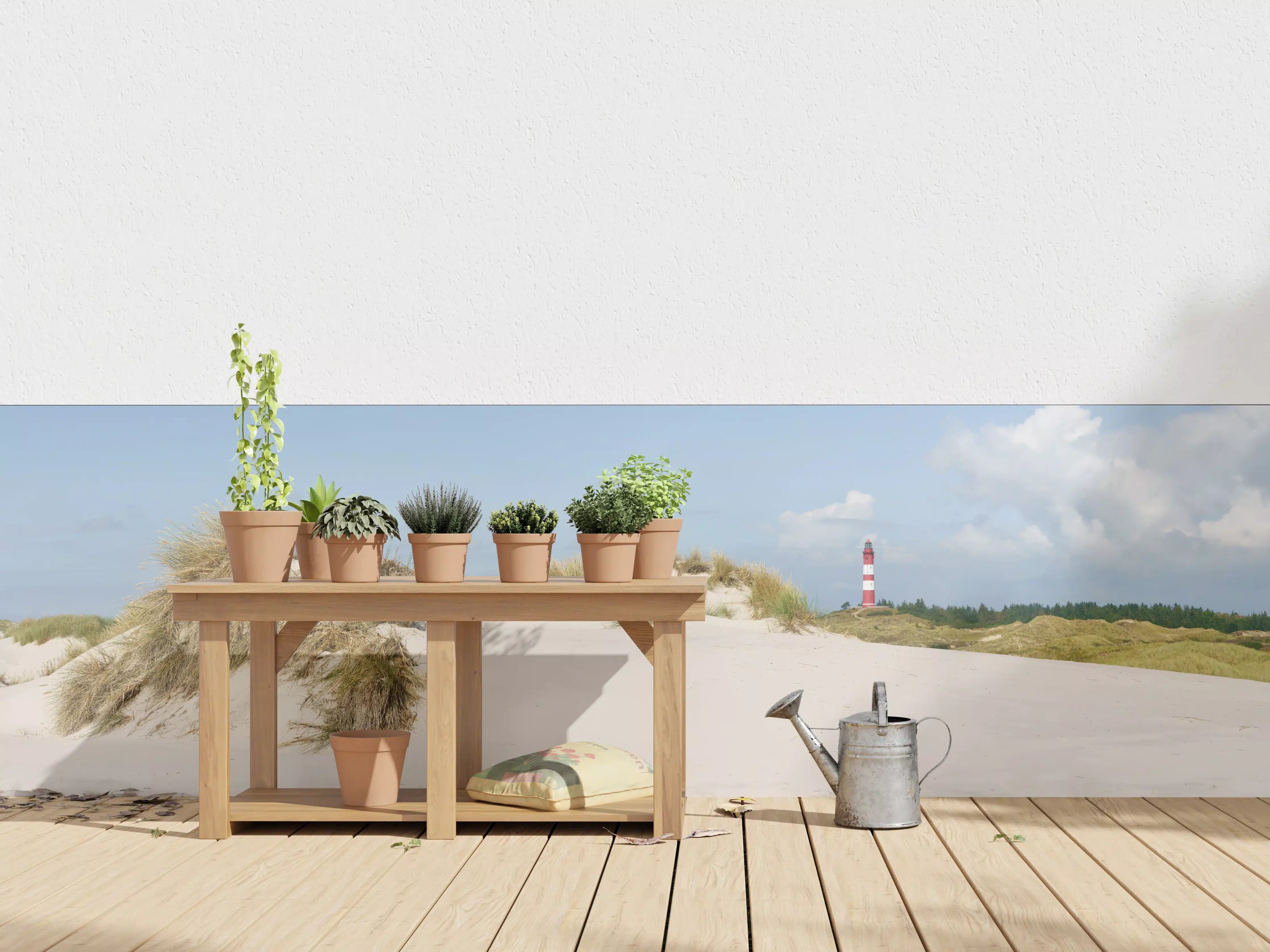 Wandverkleidung außen - Idyllische Strandlandschaft mit Leuchtturm