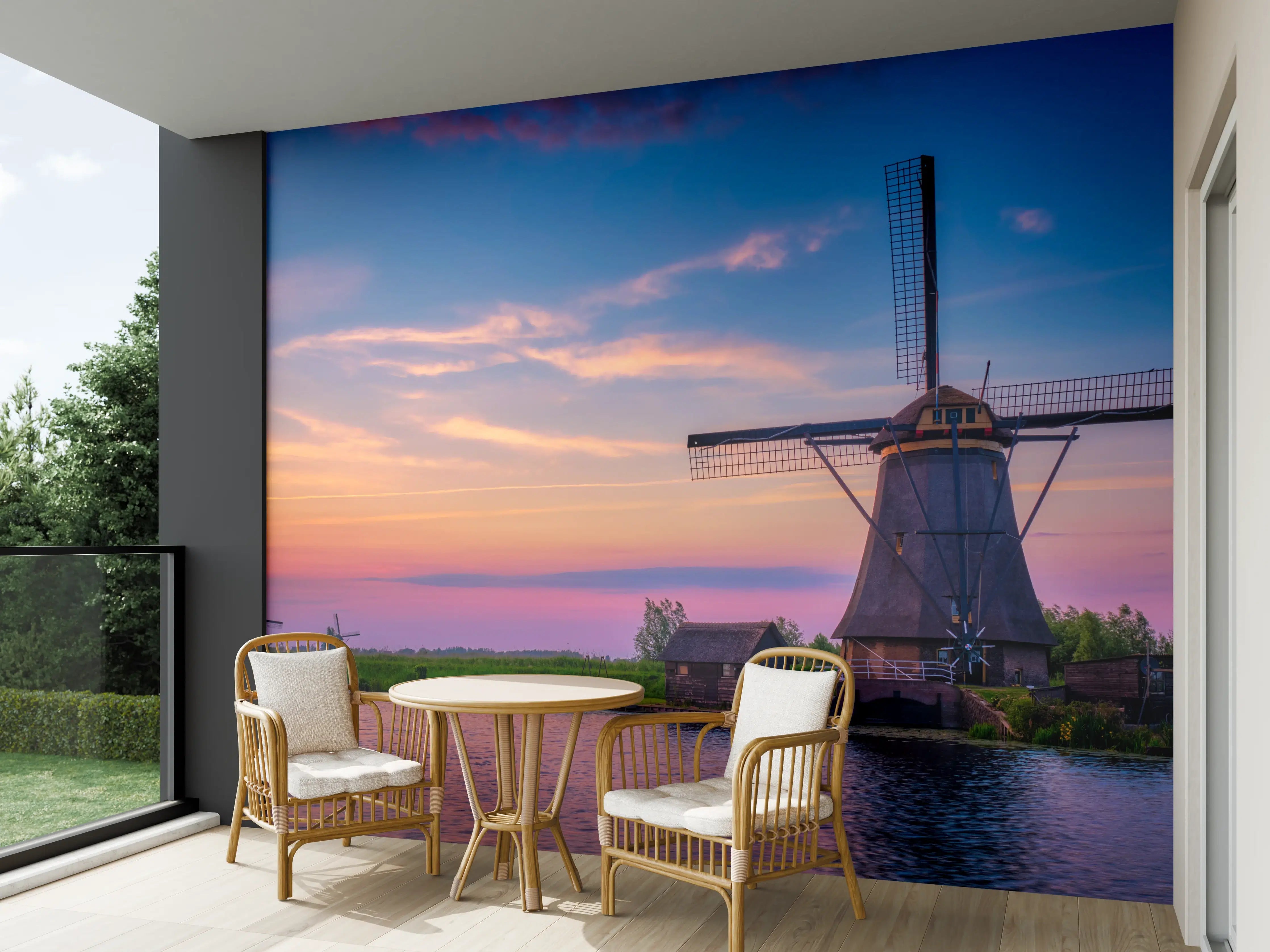 Wandverkleidung außen - Idyllische Windmühlen in Kinderdijk