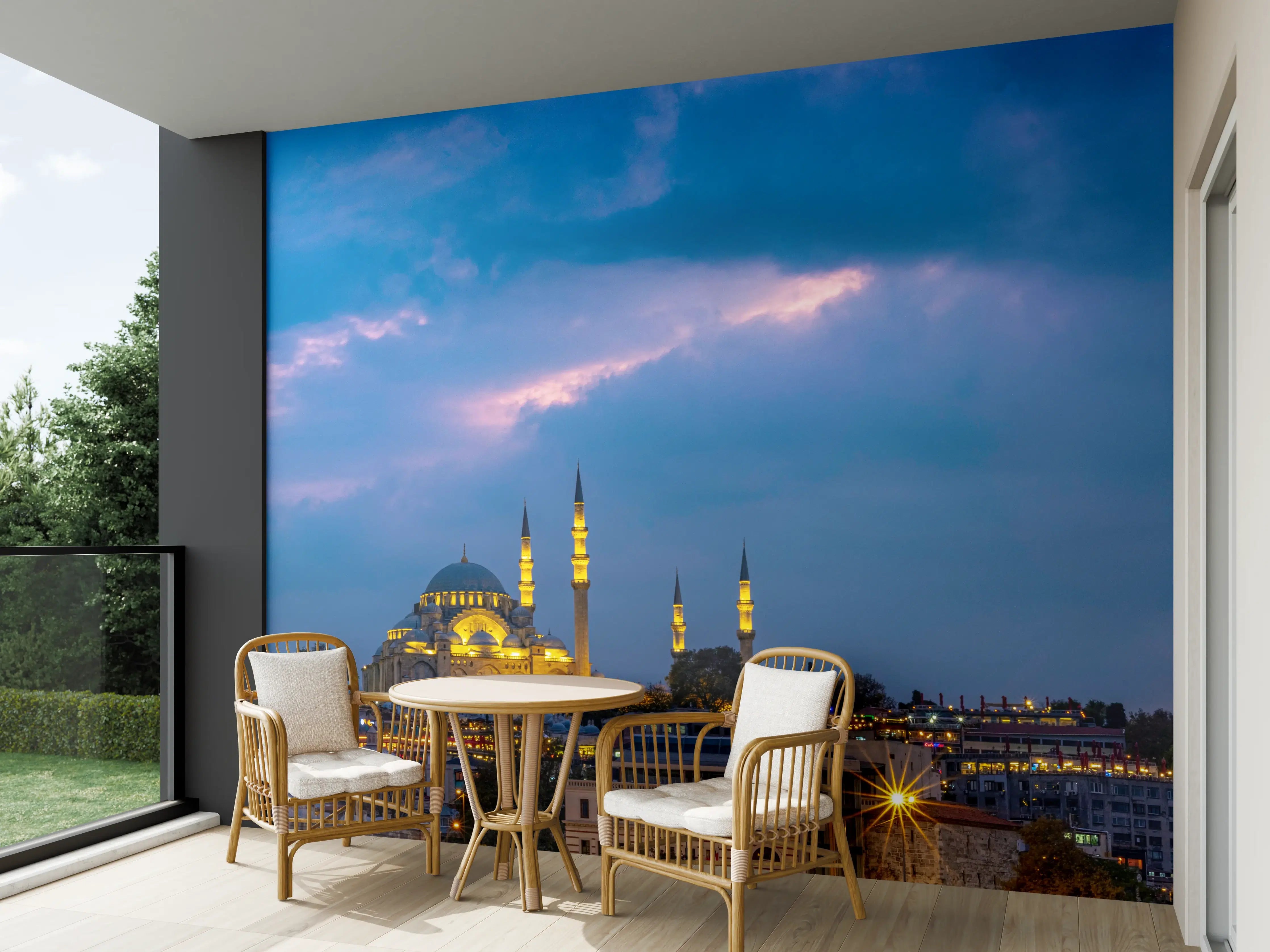 Wandverkleidung außen - Istanbul Skyline Blau-Gold