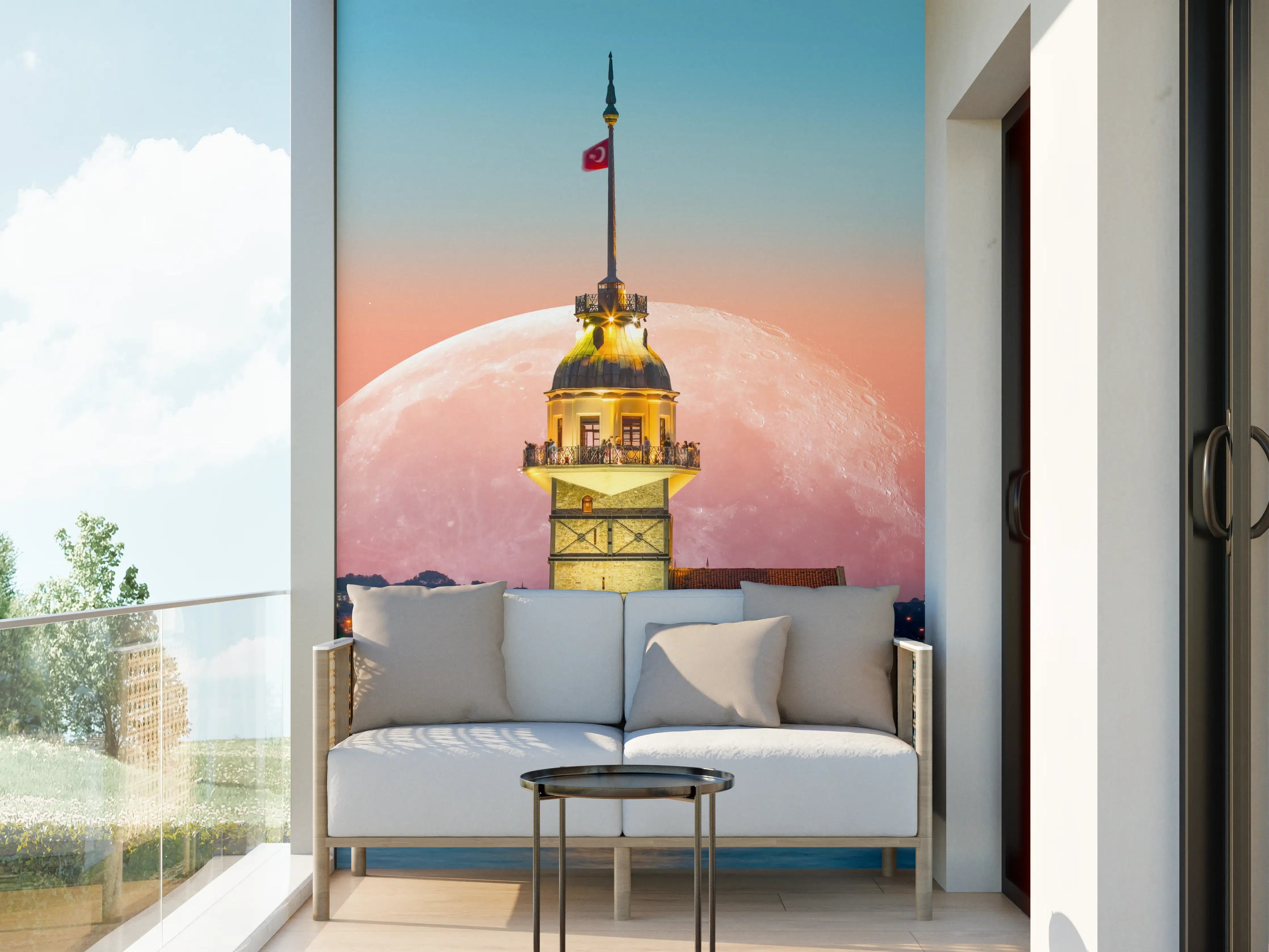 Wandverkleidung außen - Istanbuler Jungfernturm mit Supermond