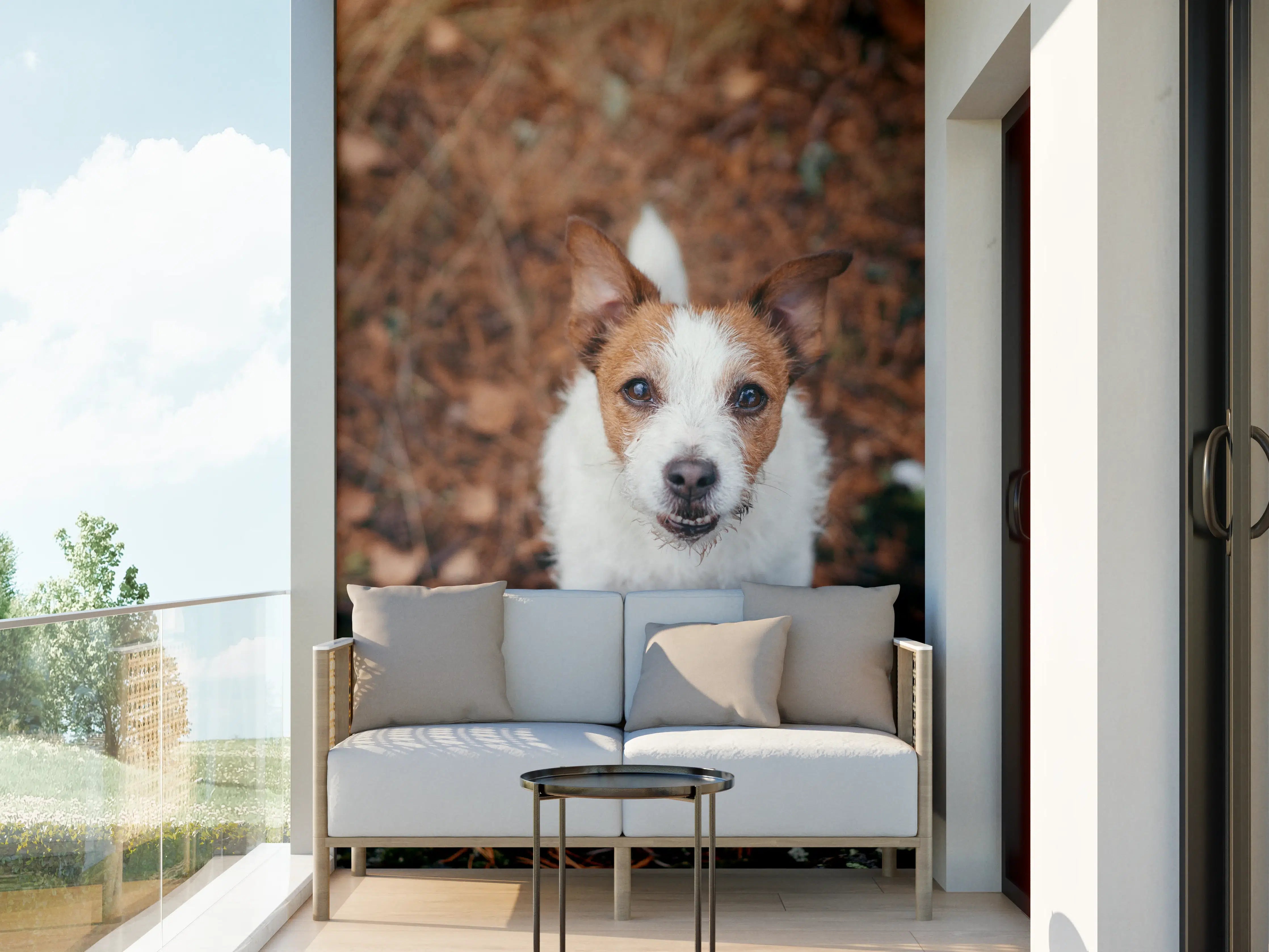 Wandverkleidung außen - Jack Russell im herbstlichen Park