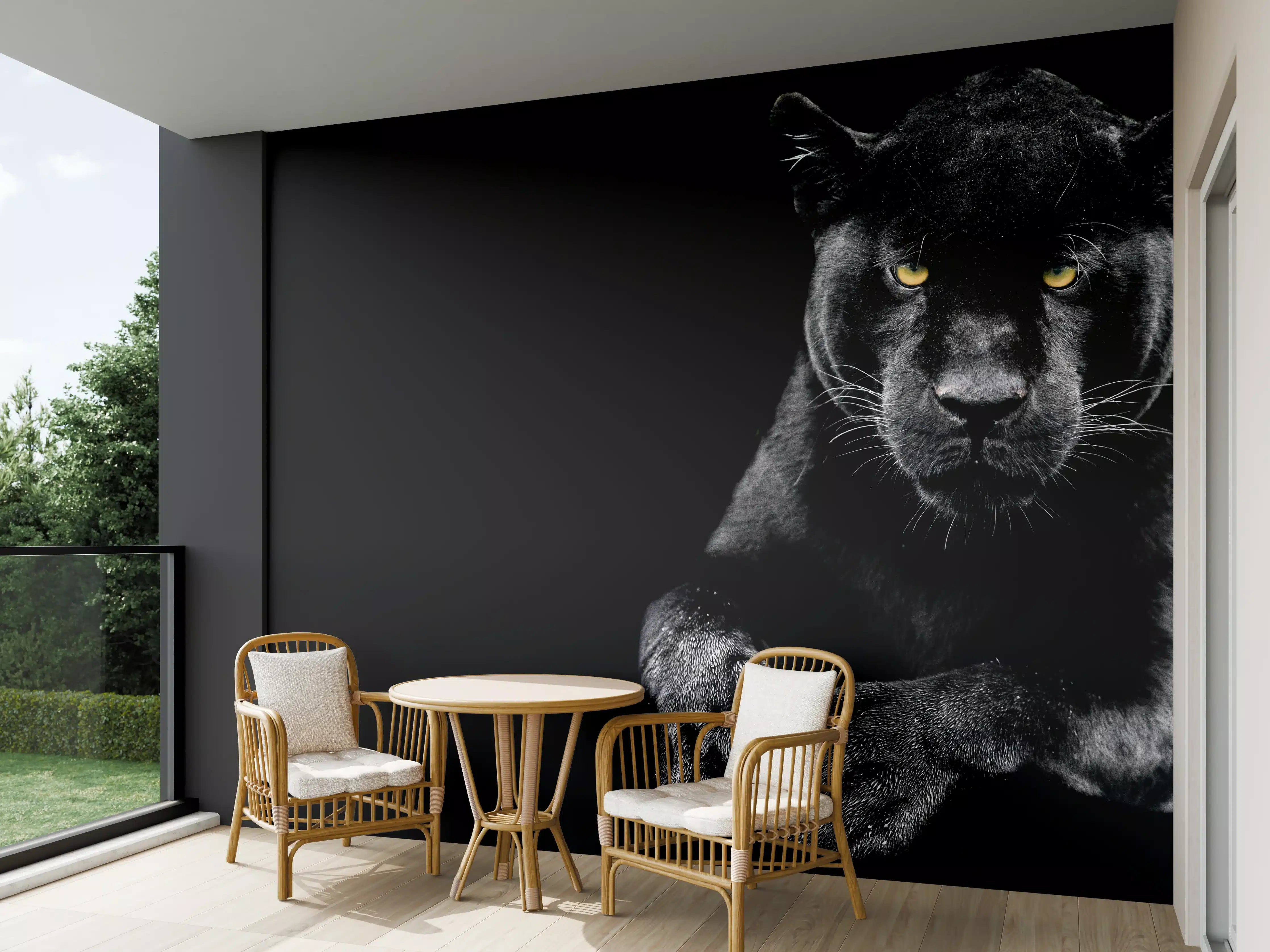 Wandverkleidung außen - Jaguar auf schwarzem Hintergrund