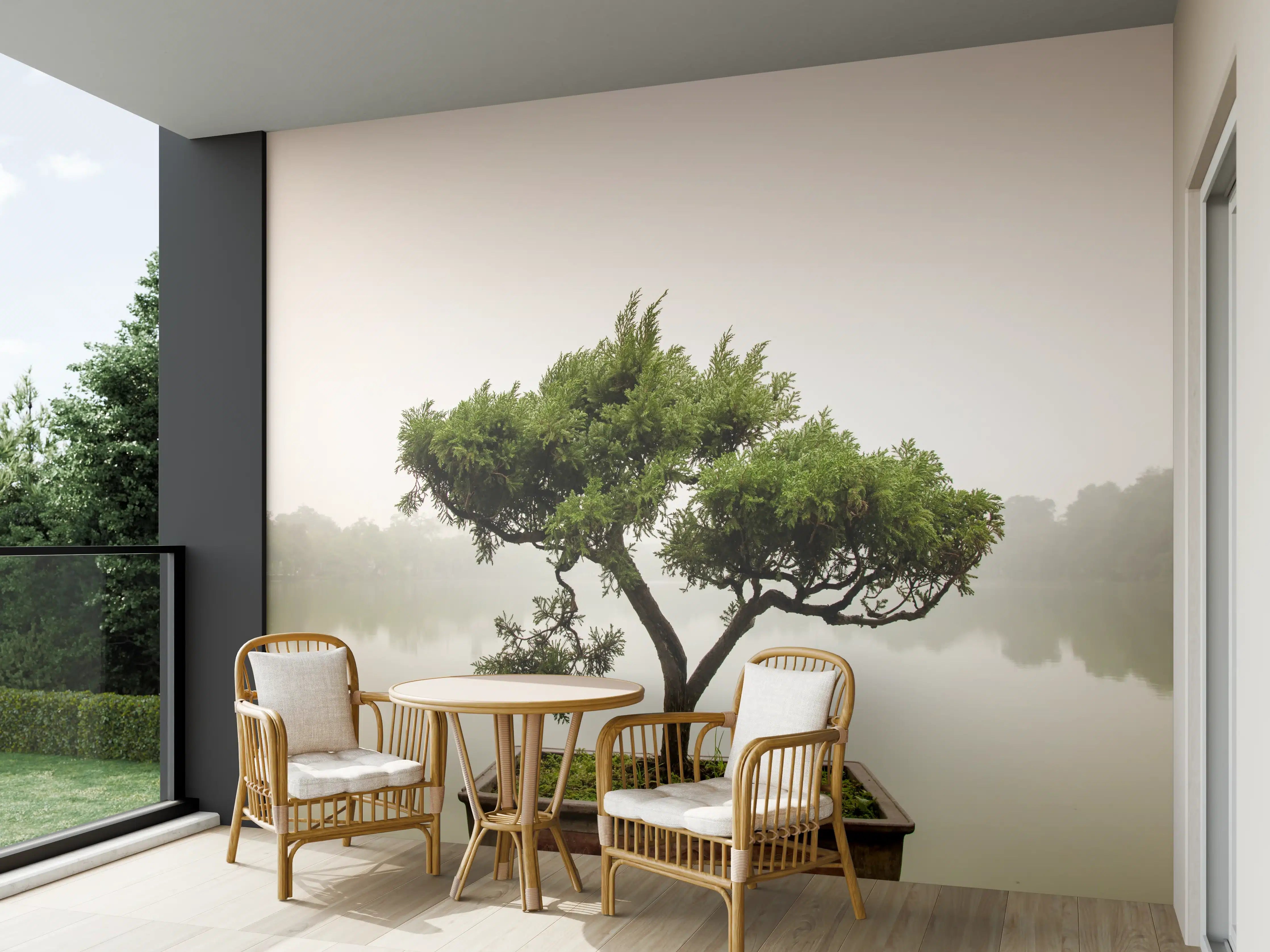 Wandverkleidung außen - Japanischer Bonsaibaum im Topf 