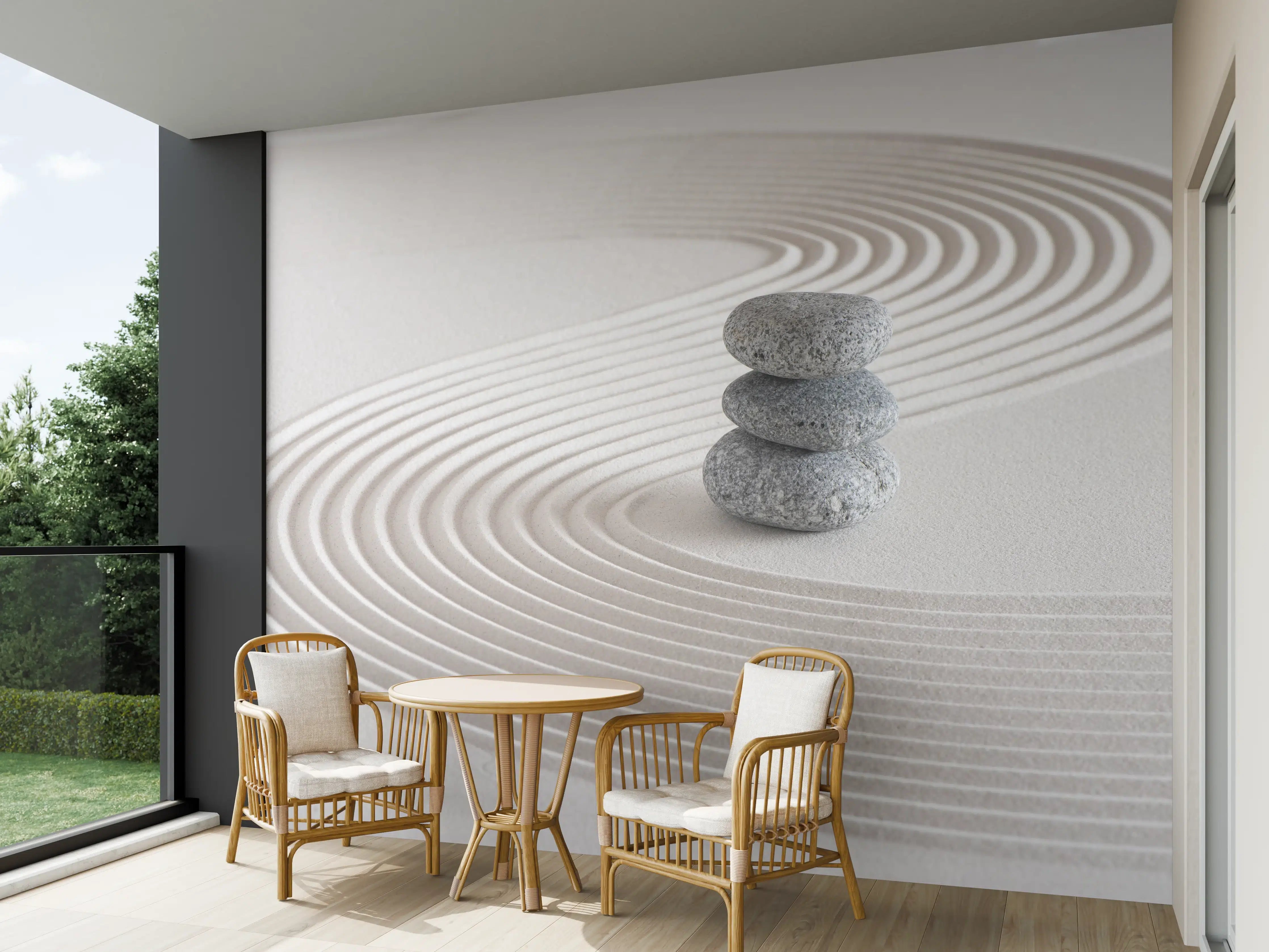 Wandverkleidung außen - Japanischer Zen-Garten auf Sand