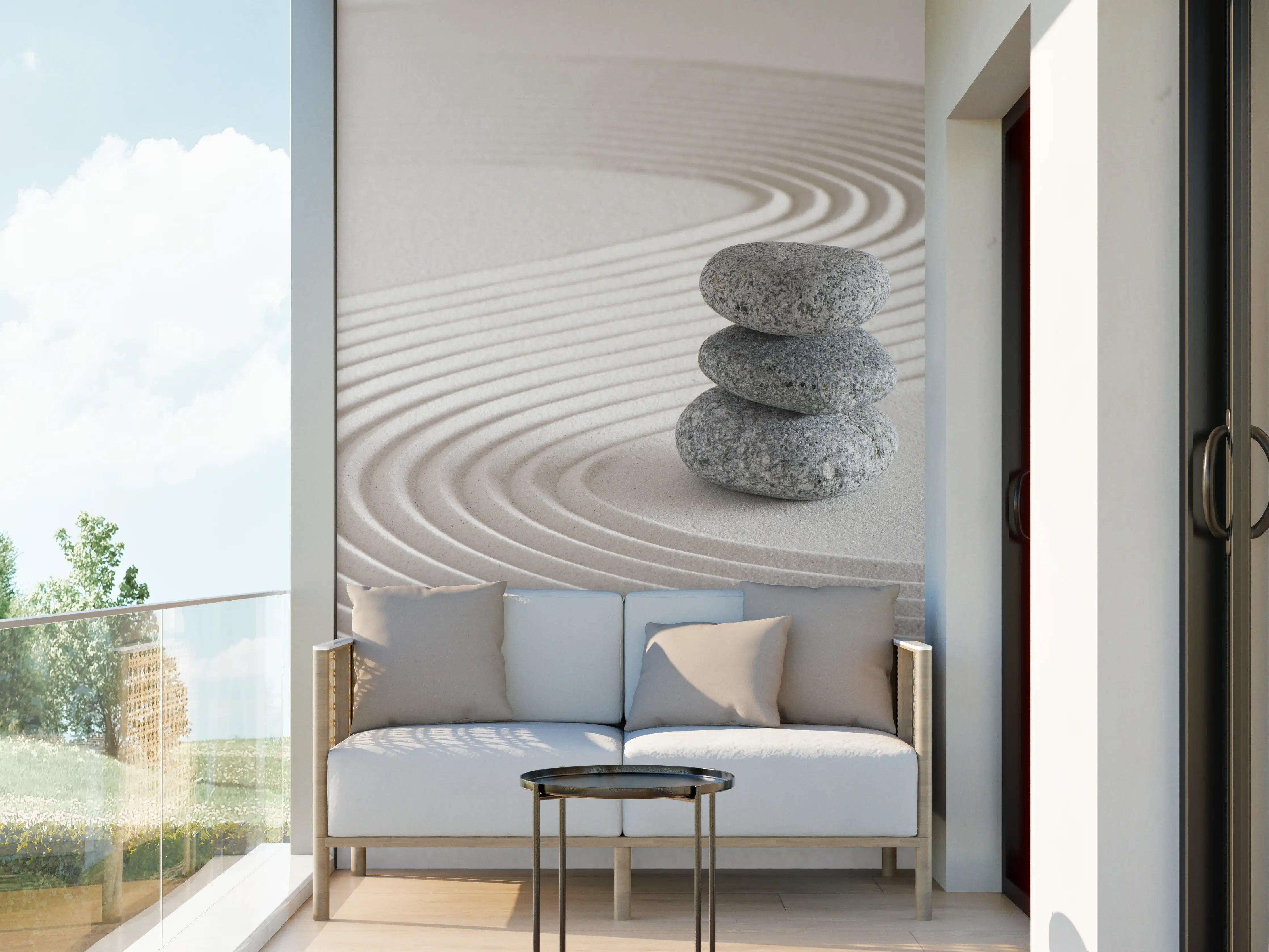Wandverkleidung außen - Japanischer Zen-Garten auf Sand