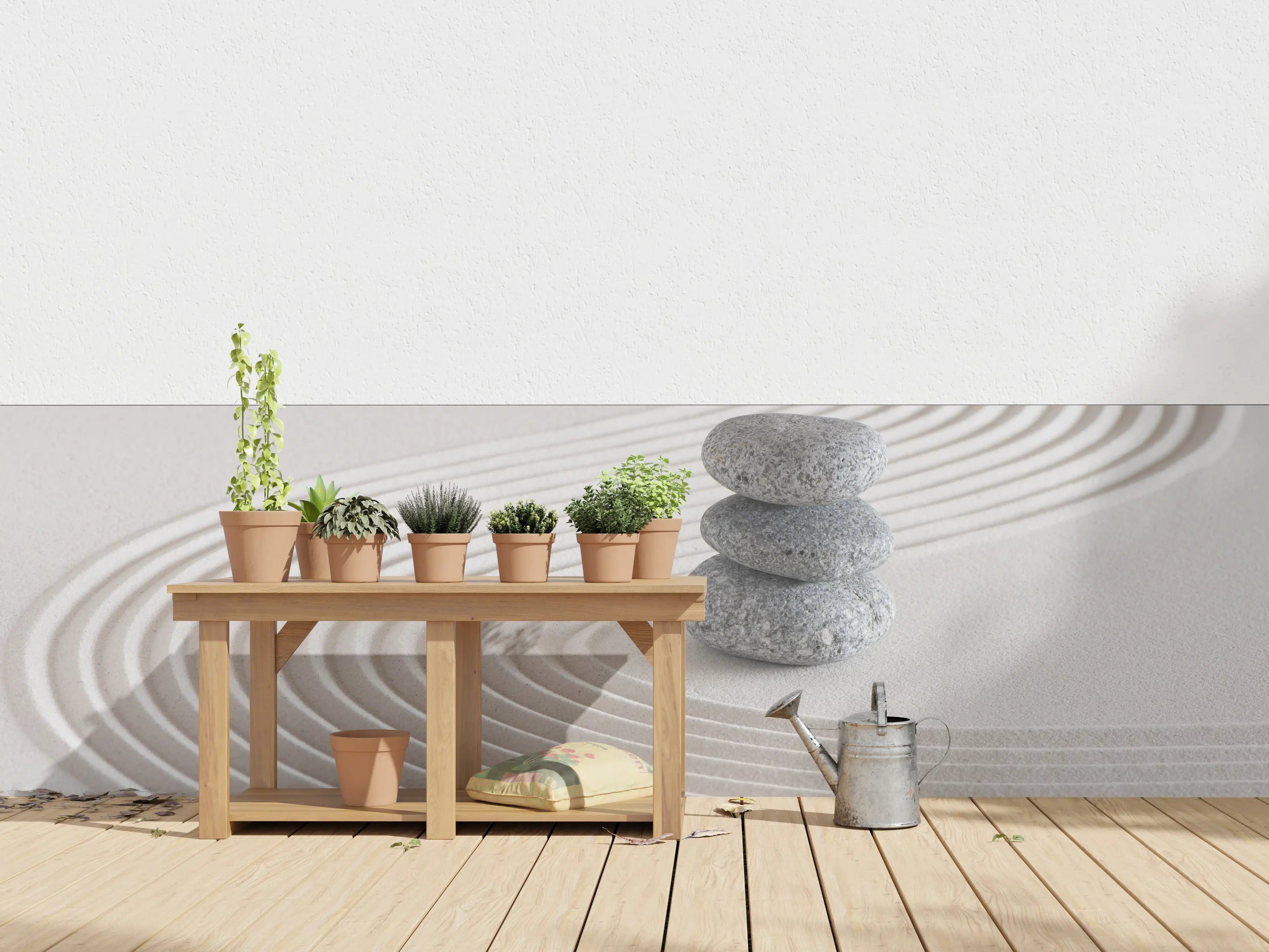 Wandverkleidung außen - Japanischer Zen-Garten auf Sand