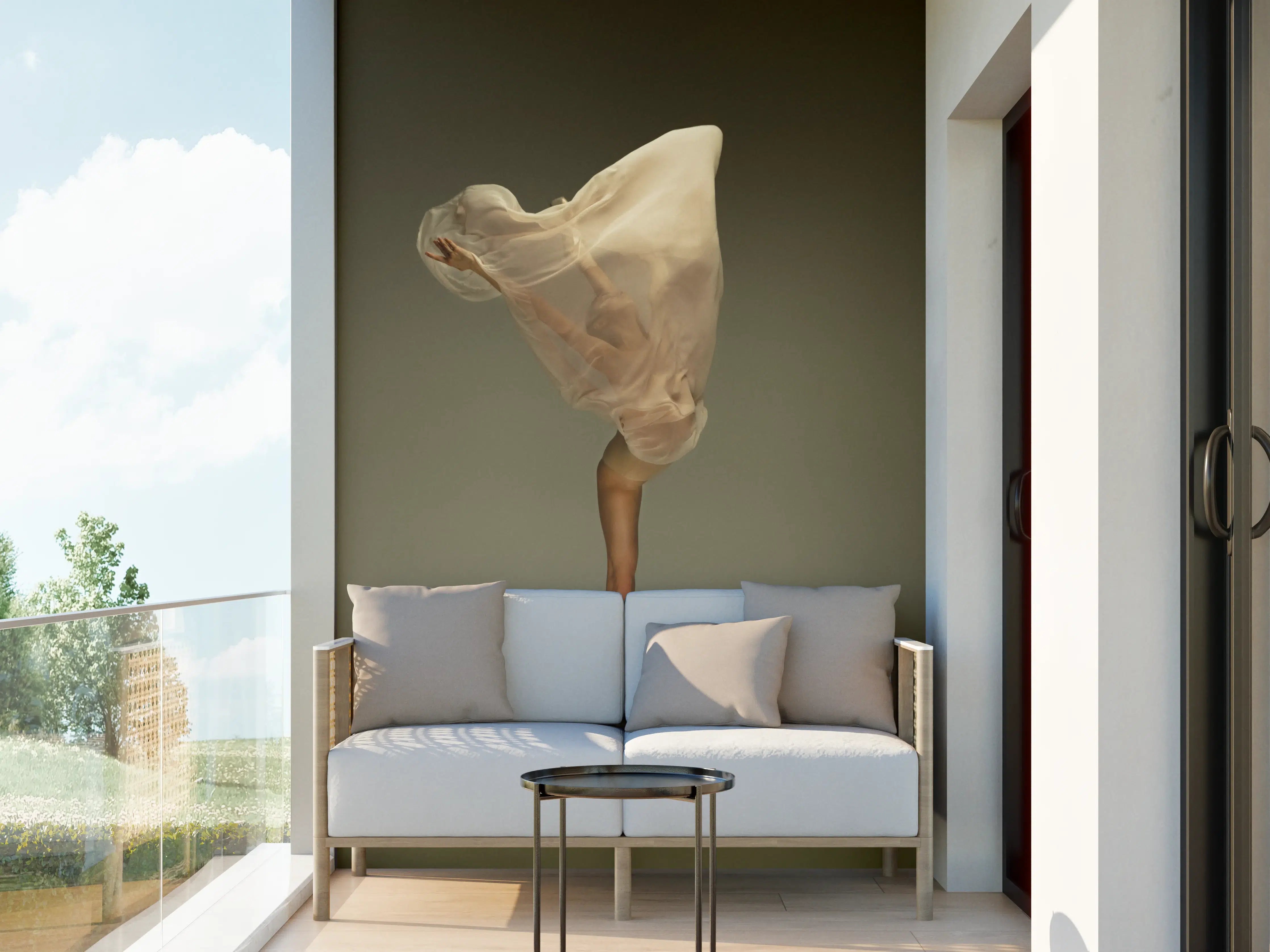 Wandverkleidung außen - Junge Ballerina in grauem Studio 
