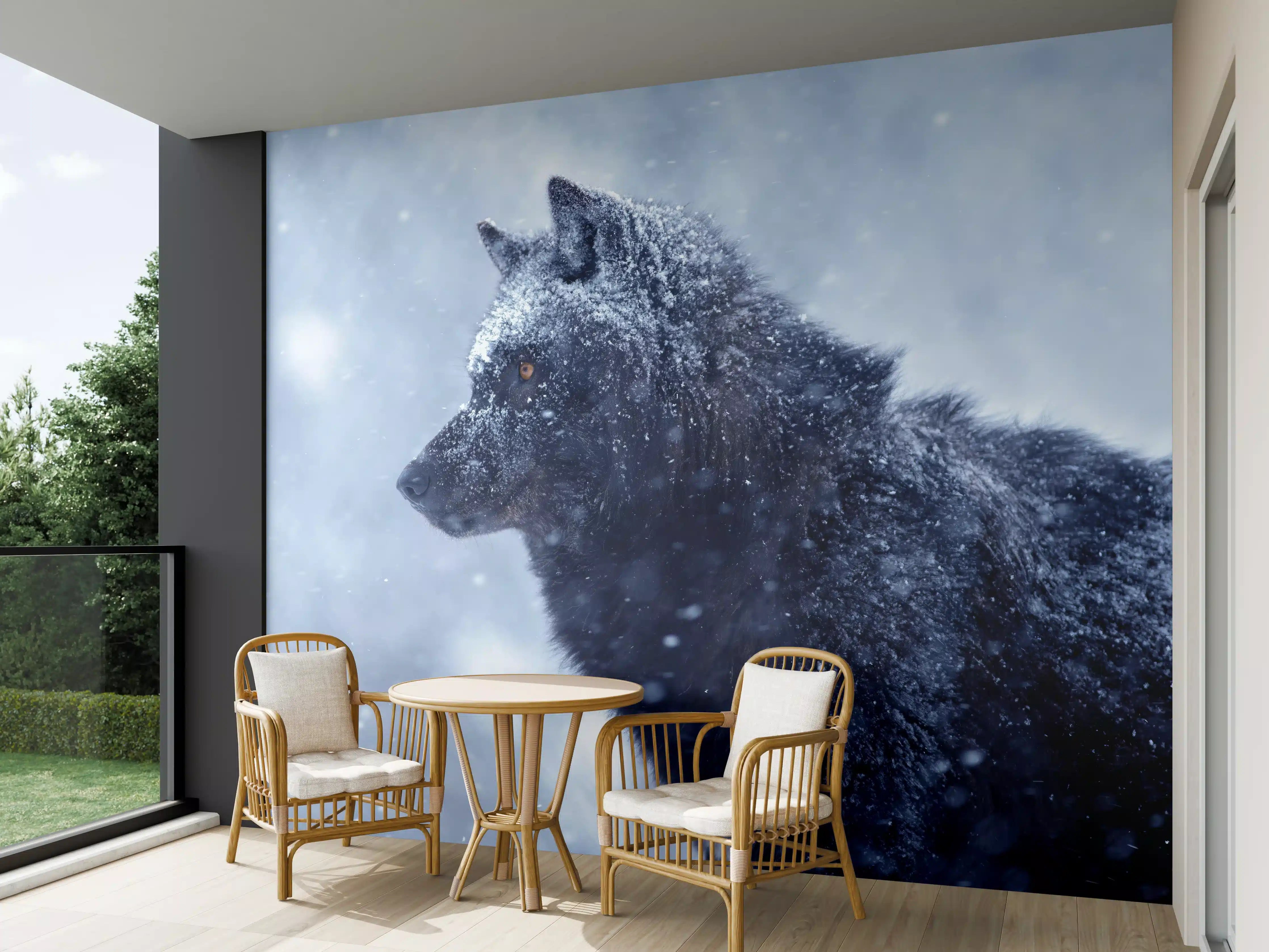 Wandverkleidung außen - Kanadischer Wolf im Schneefall