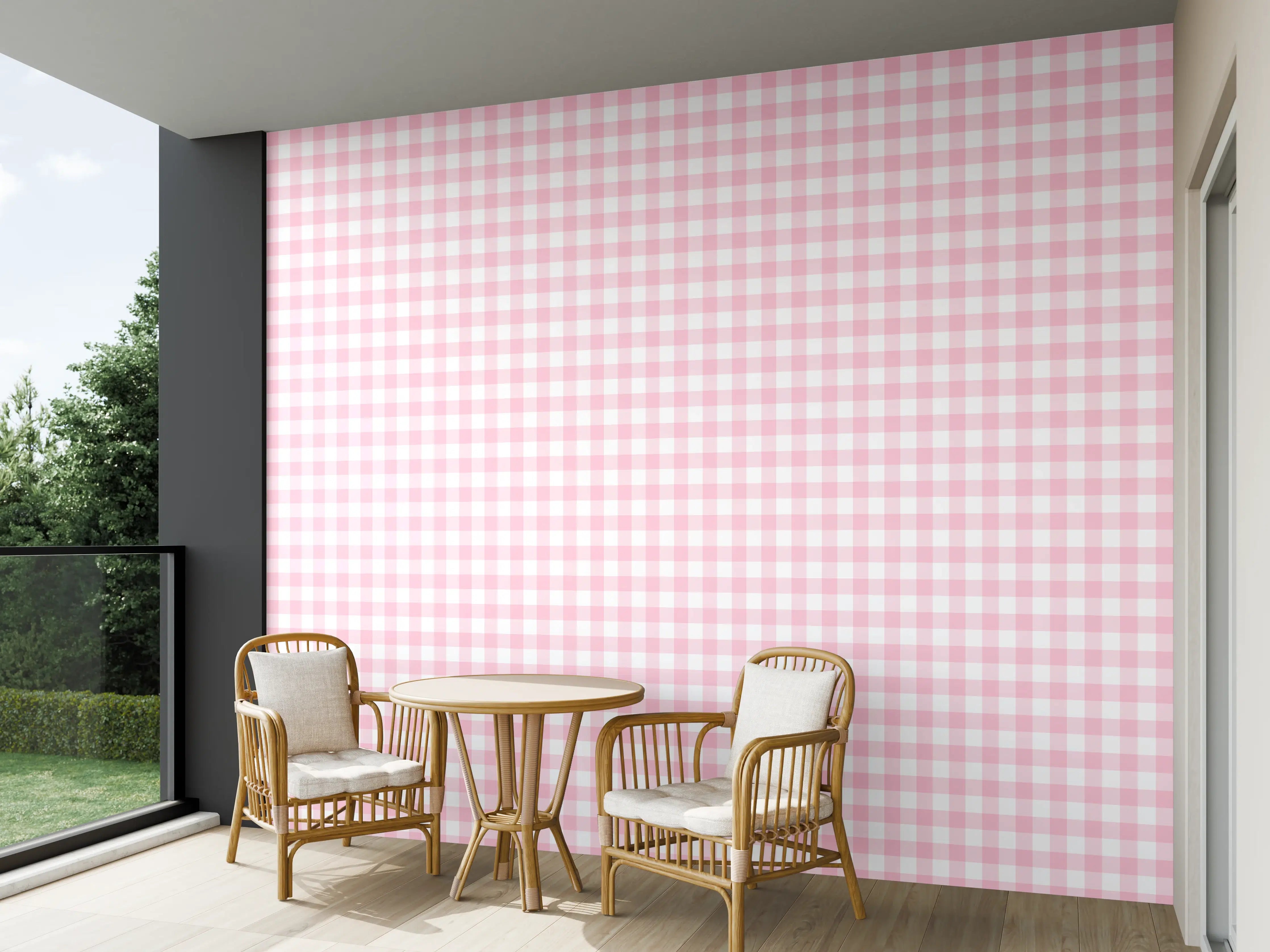 Wandverkleidung außen - Kariertes Vichy Pastellrosa Muster mit weißem Hintergrund
