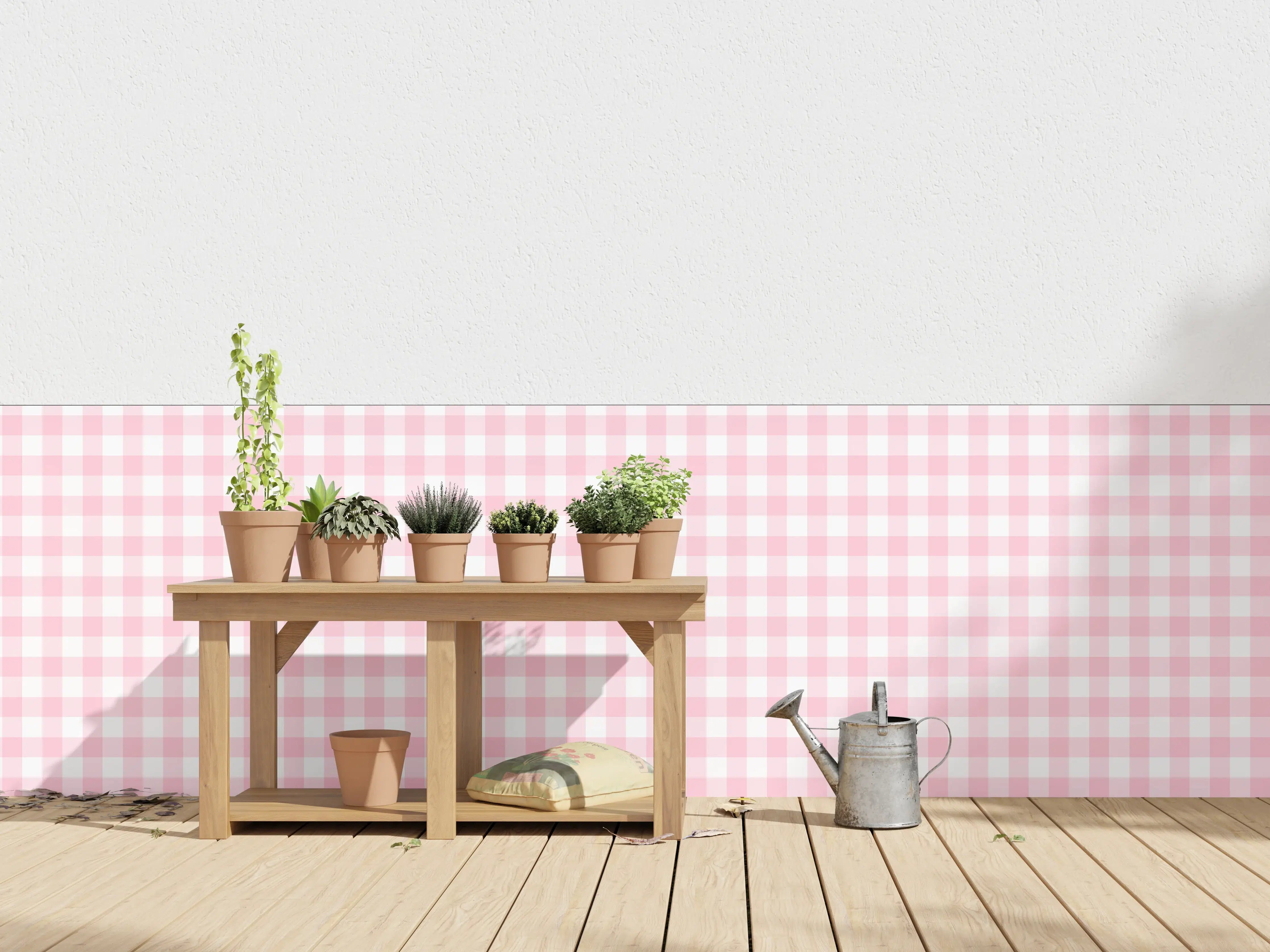 Wandverkleidung außen - Kariertes Vichy Pastellrosa Muster mit weißem Hintergrund