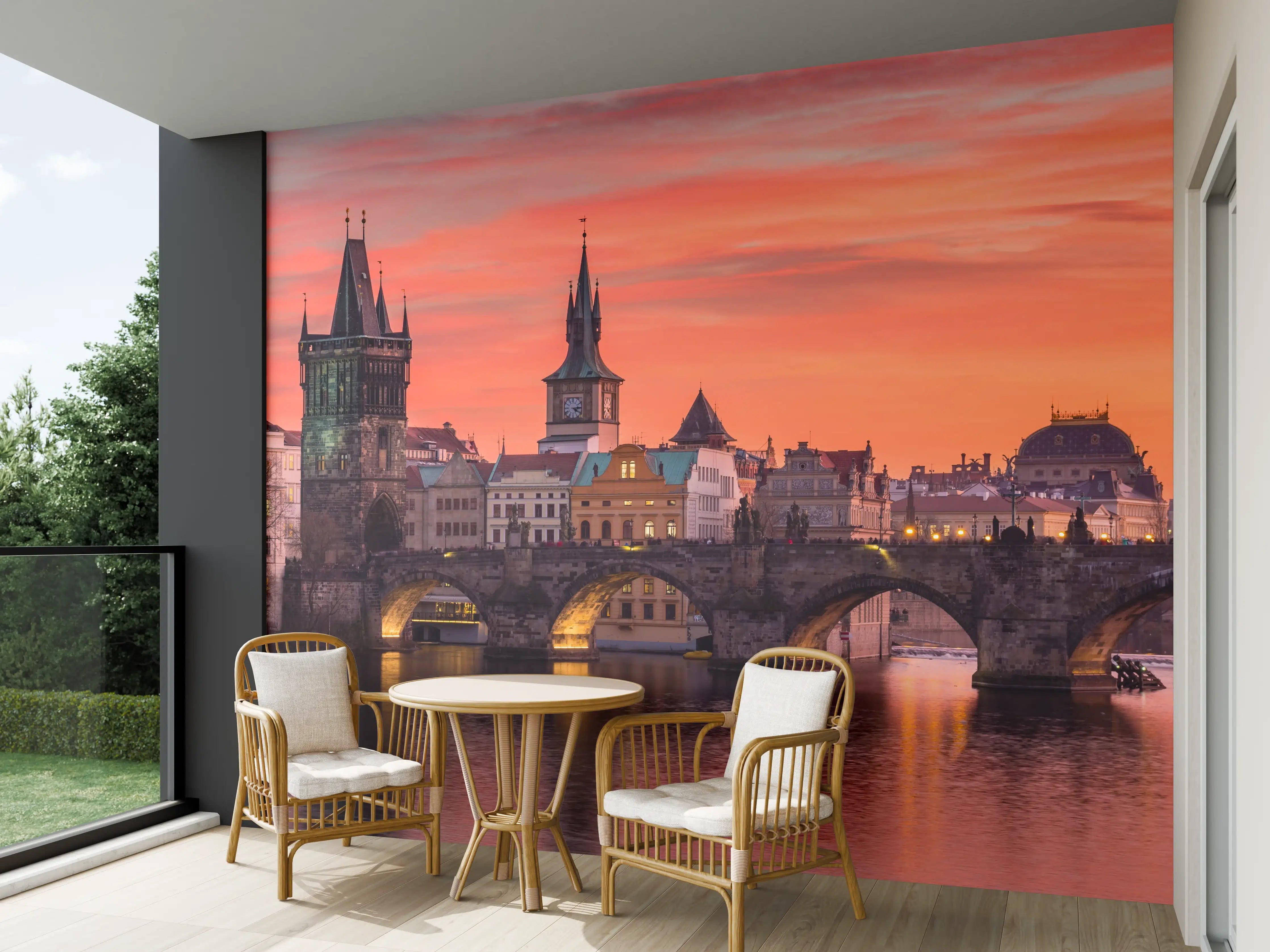 Wandverkleidung außen - Karlsbrücke in Prag bei Sonnenuntergang 