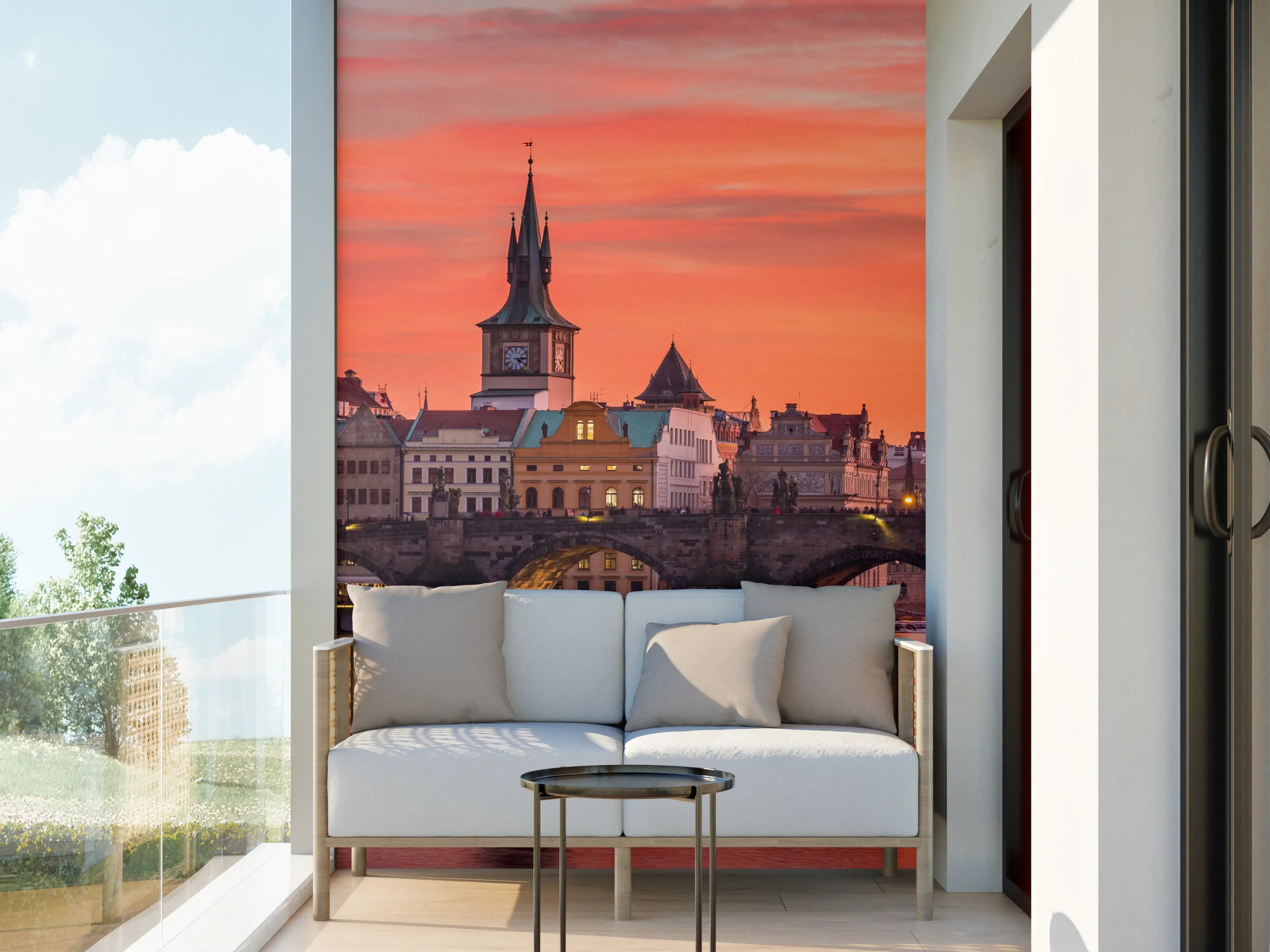 Wandverkleidung außen - Karlsbrücke in Prag bei Sonnenuntergang 
