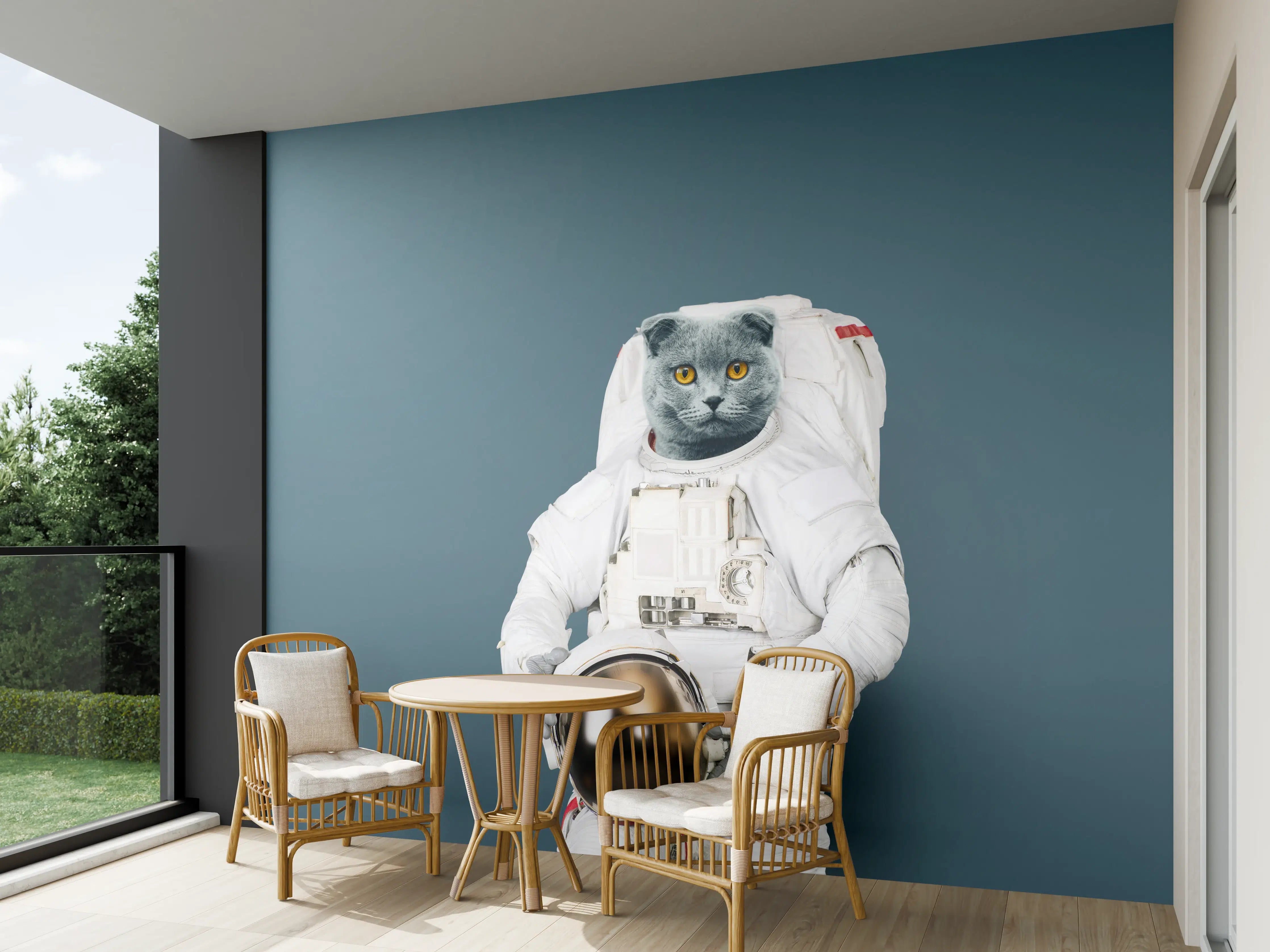 Wandverkleidung außen - Katzen-Astronaut Grau-Helm