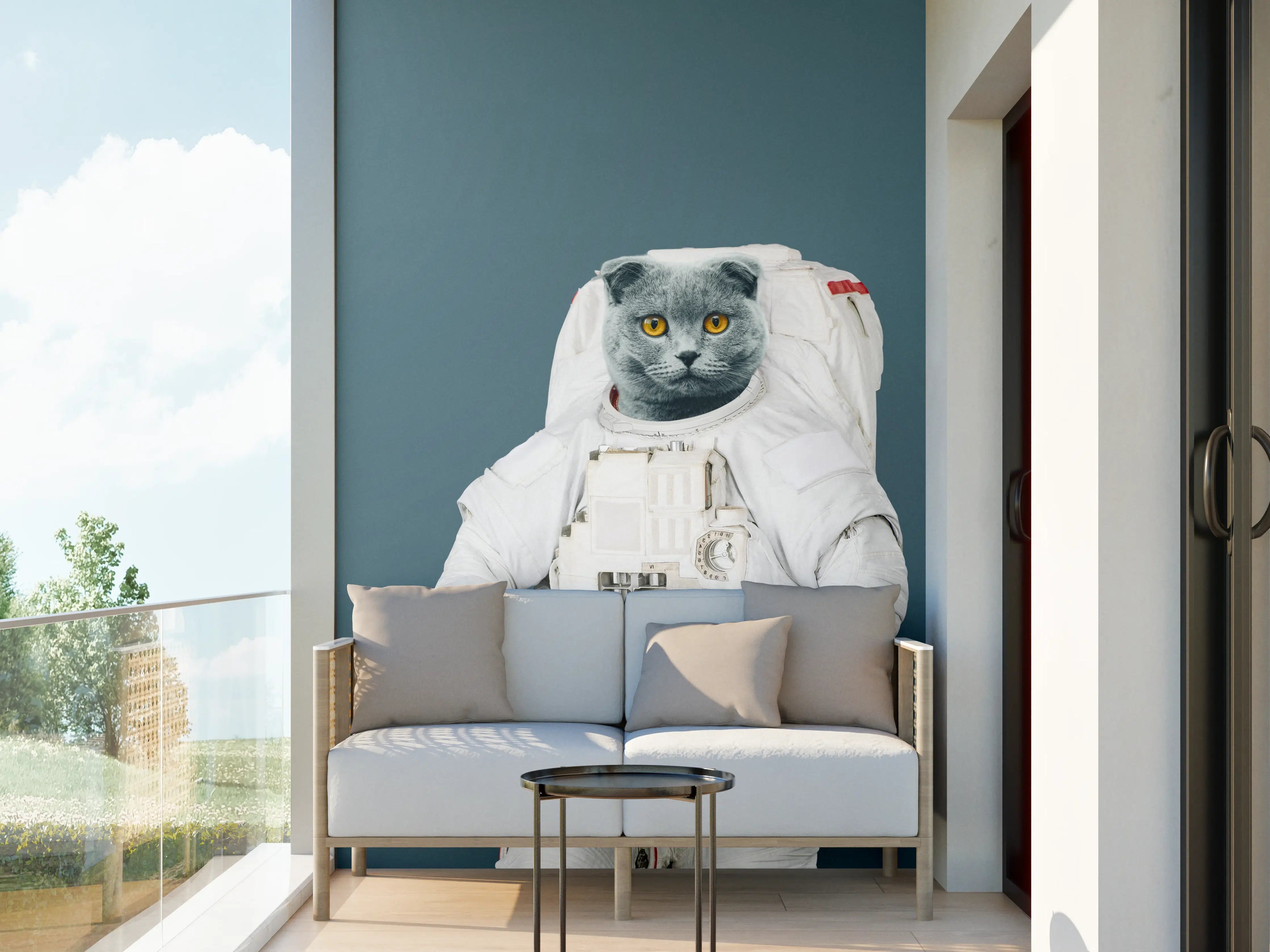 Wandverkleidung außen - Katzen-Astronaut Grau-Helm