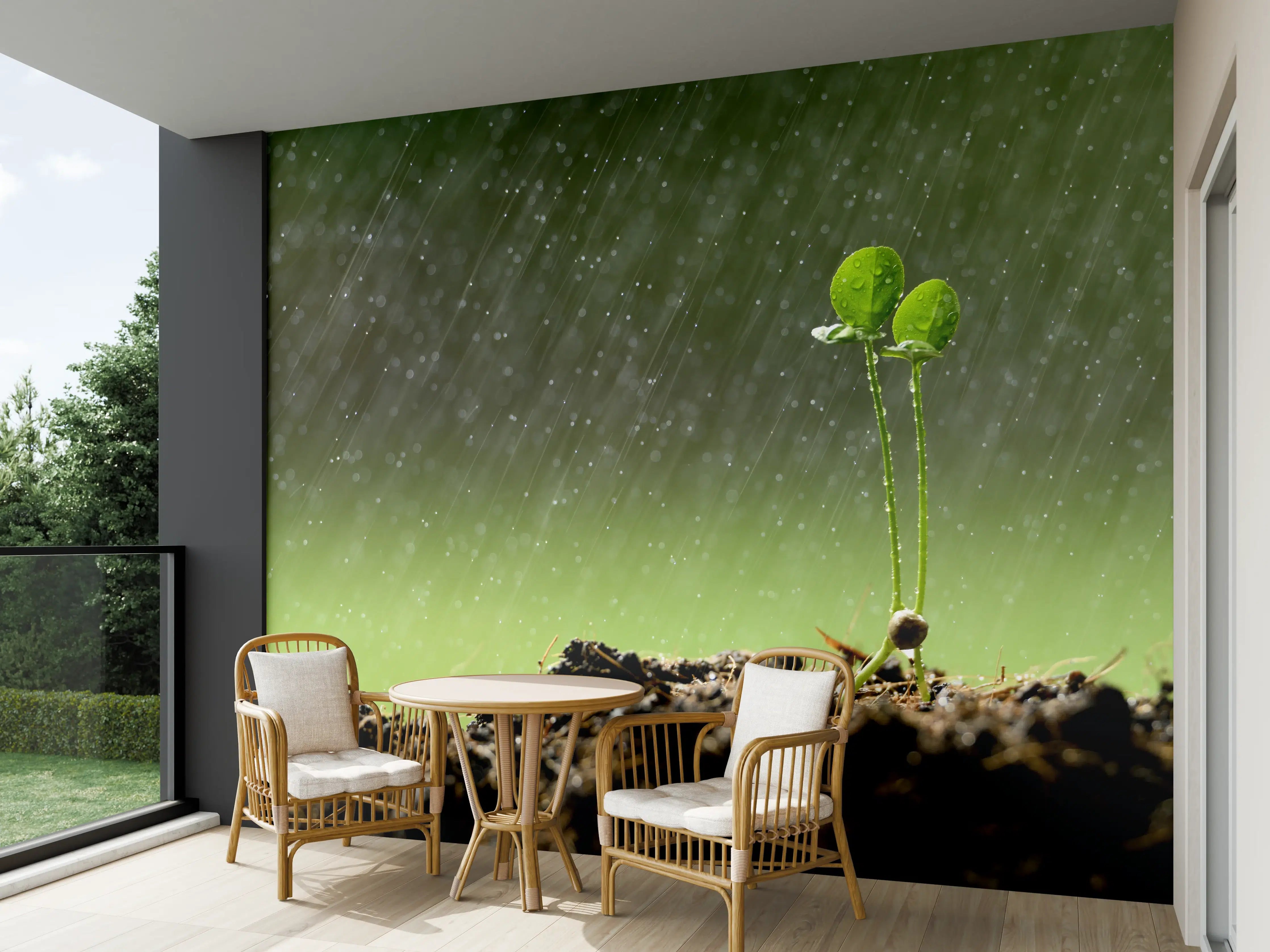 Wandverkleidung außen - Keimende Pflanze bei Regen