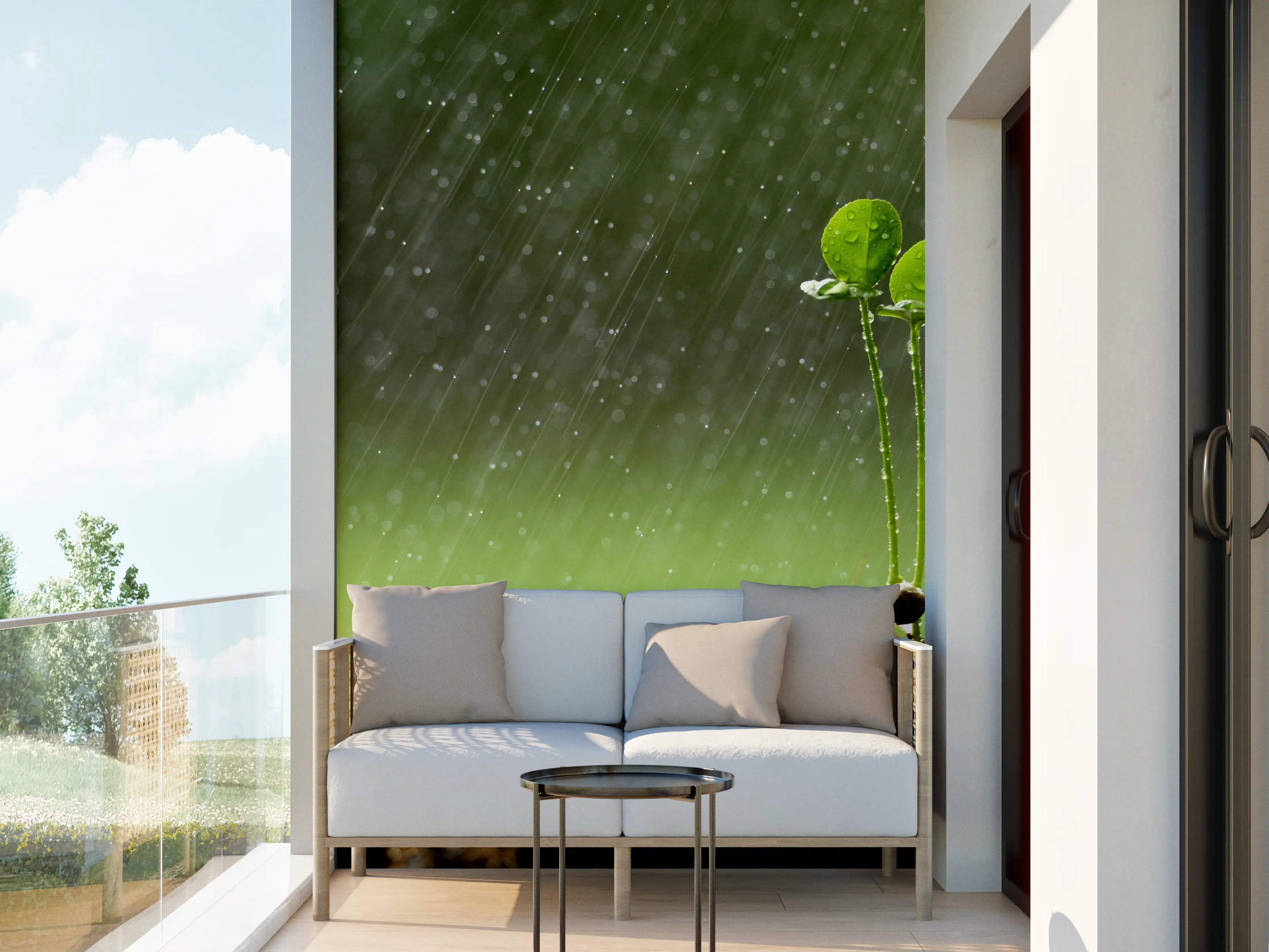 Wandverkleidung außen - Keimende Pflanze bei Regen