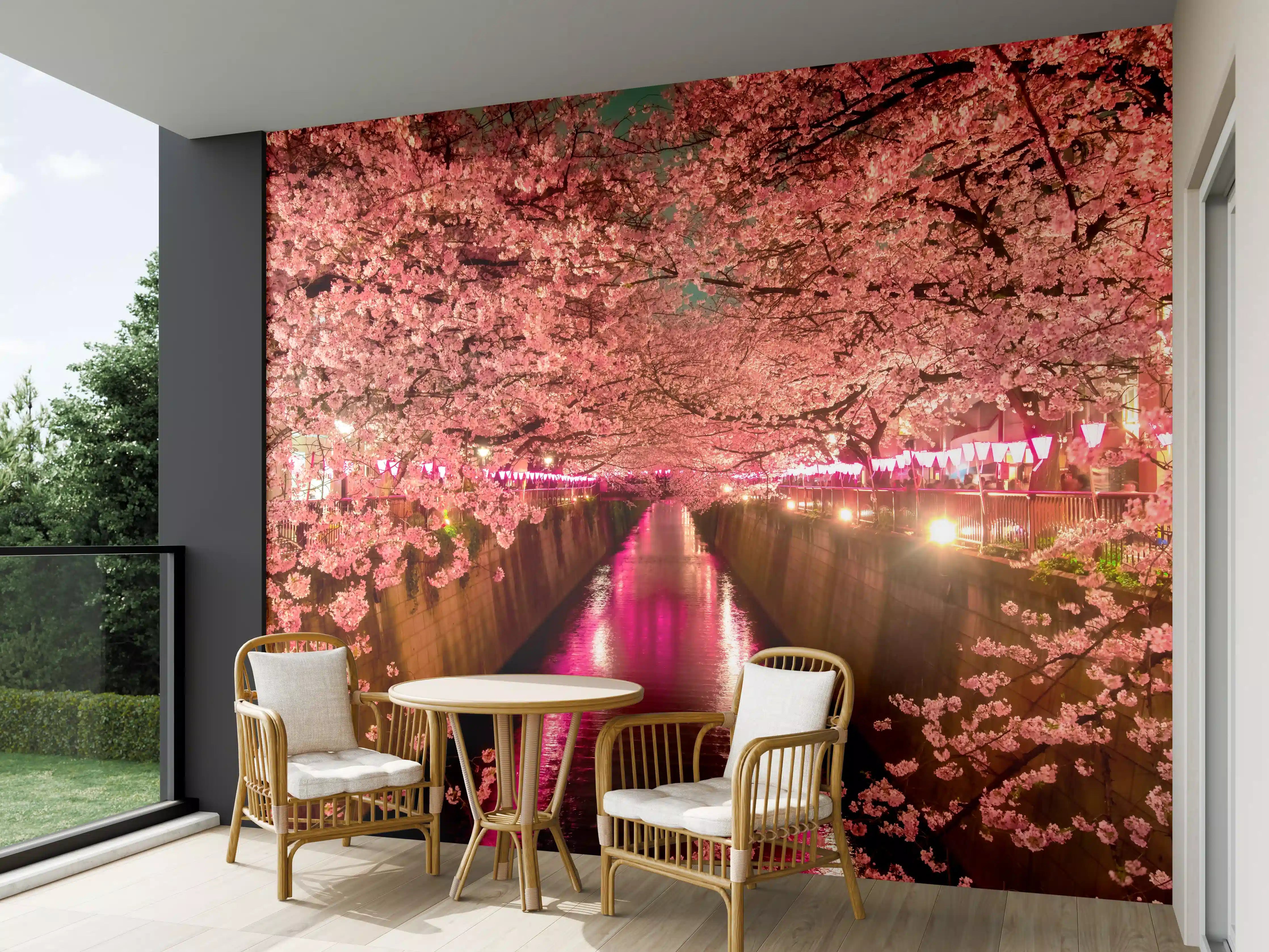 Wandverkleidung außen - Kirschblüten bei Nacht in Tokio