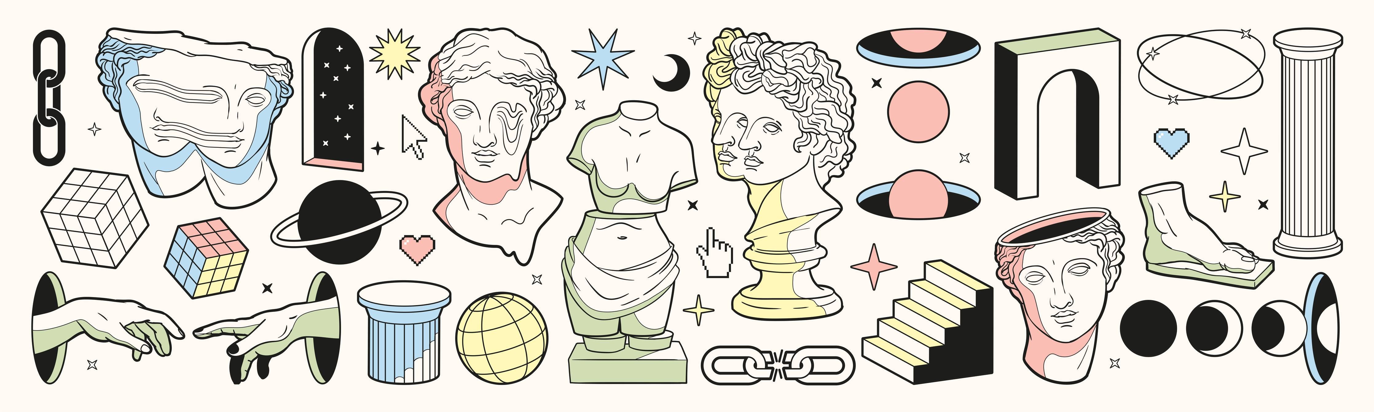 Wandverkleidung außen-Klassik-Inspirierte Illustrationsreihe