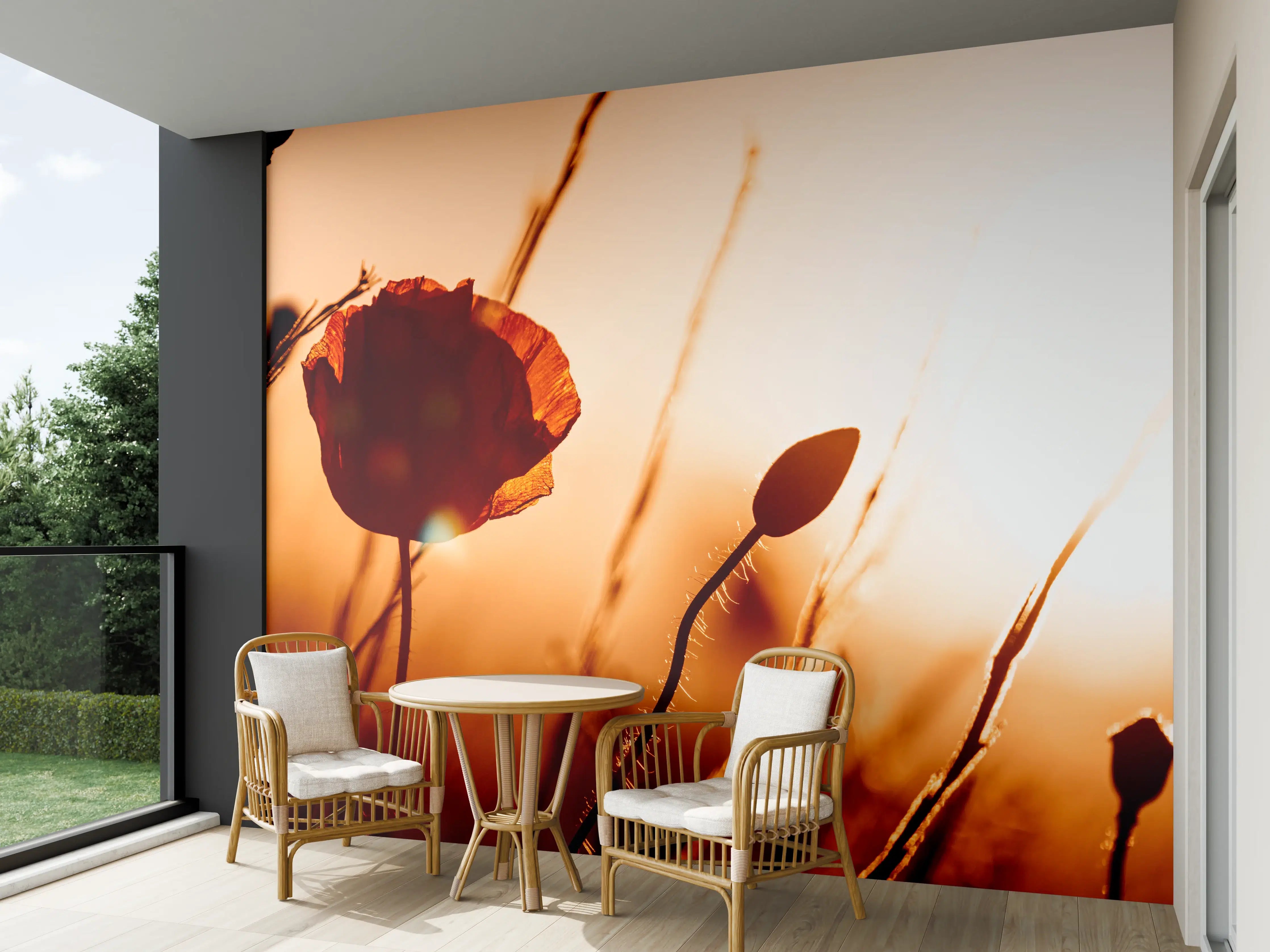 Wandverkleidung außen - Klatschmohn bei Sonnenuntergang