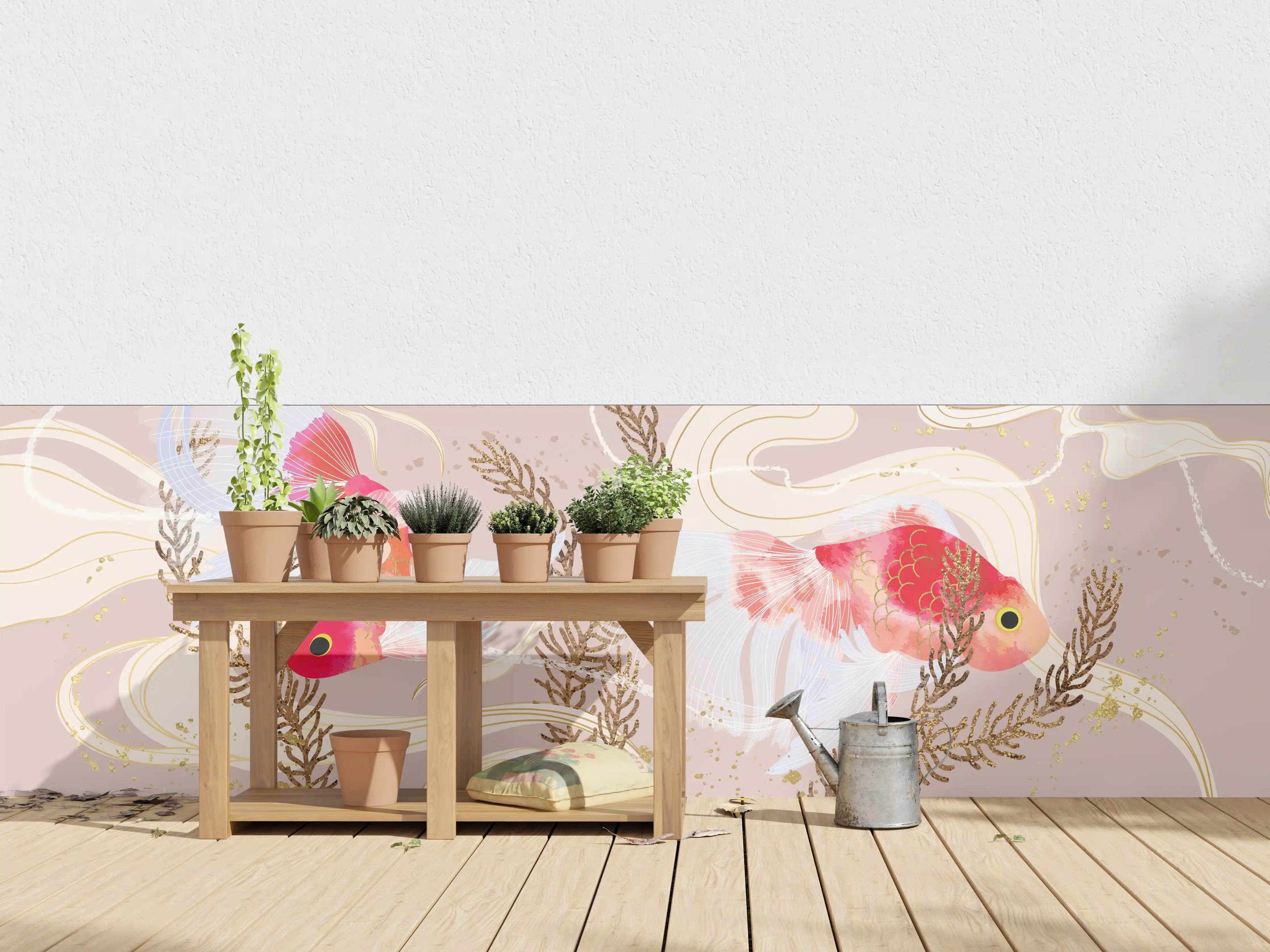 Wandverkleidung außen - Koi-Karpfen Kunst Illustration