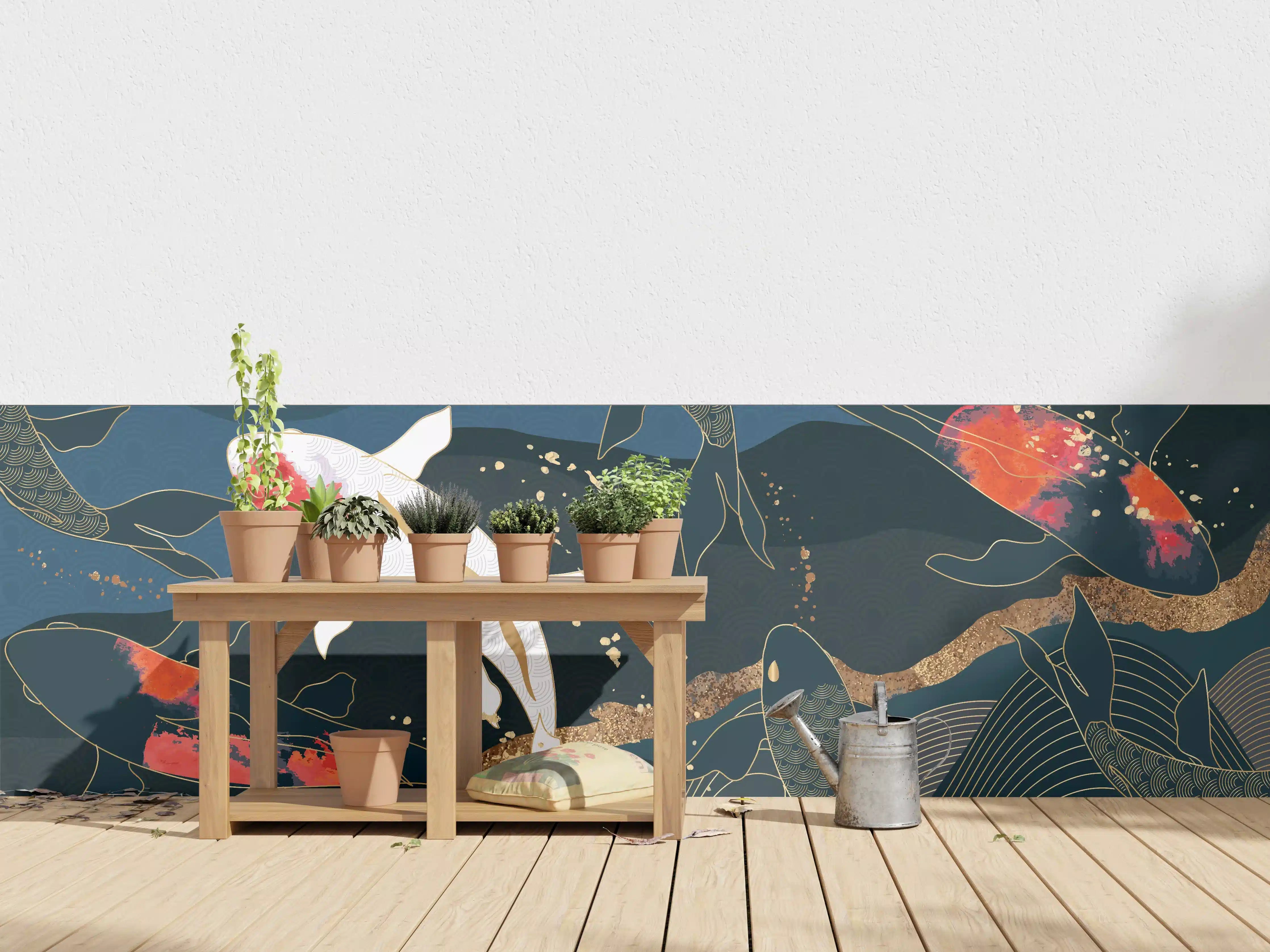 Wandverkleidung außen - Koi-Karpfen Kunstdruck