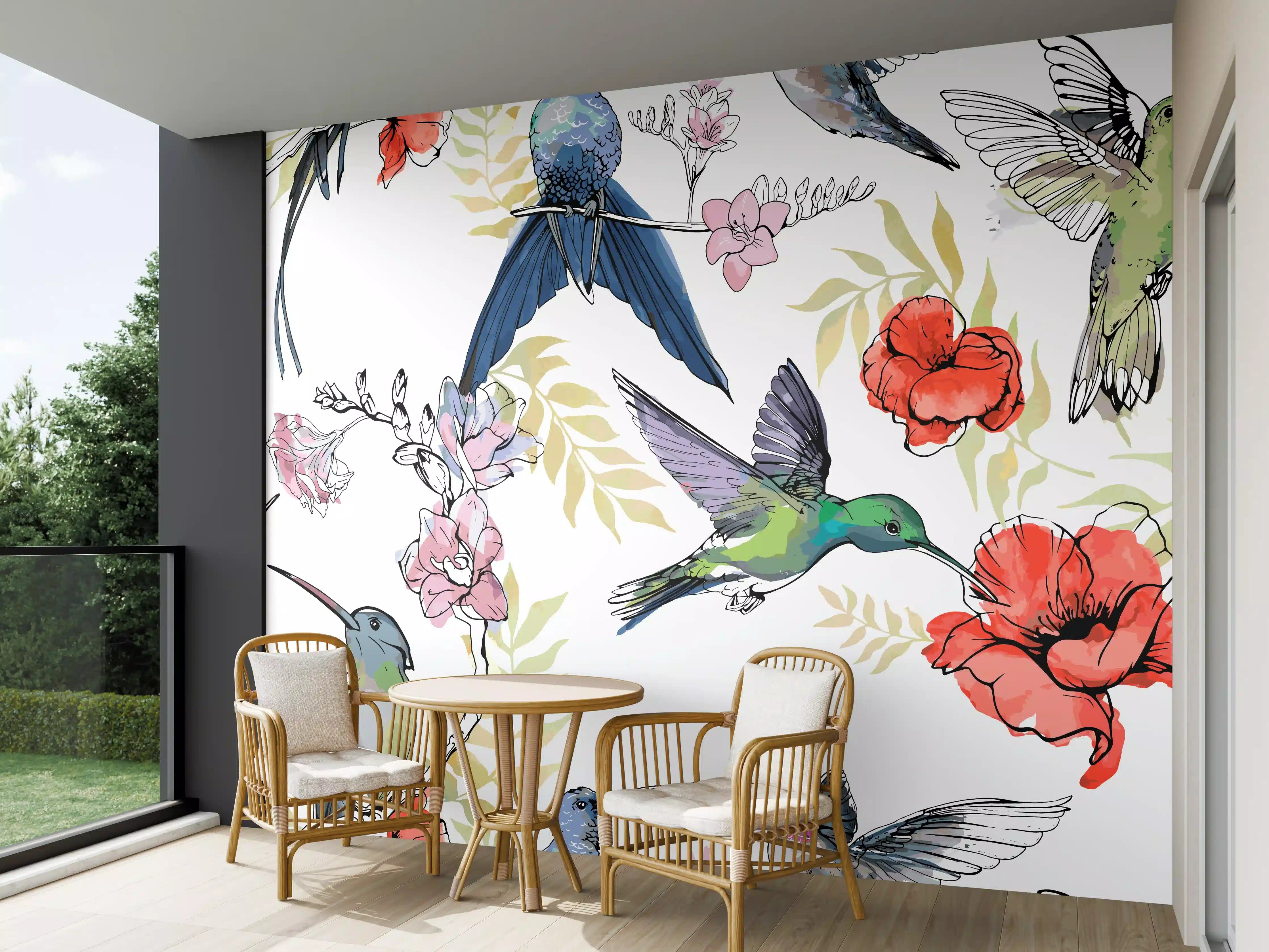 Wandverkleidung außen - Kolibri Blumenmuster Design
