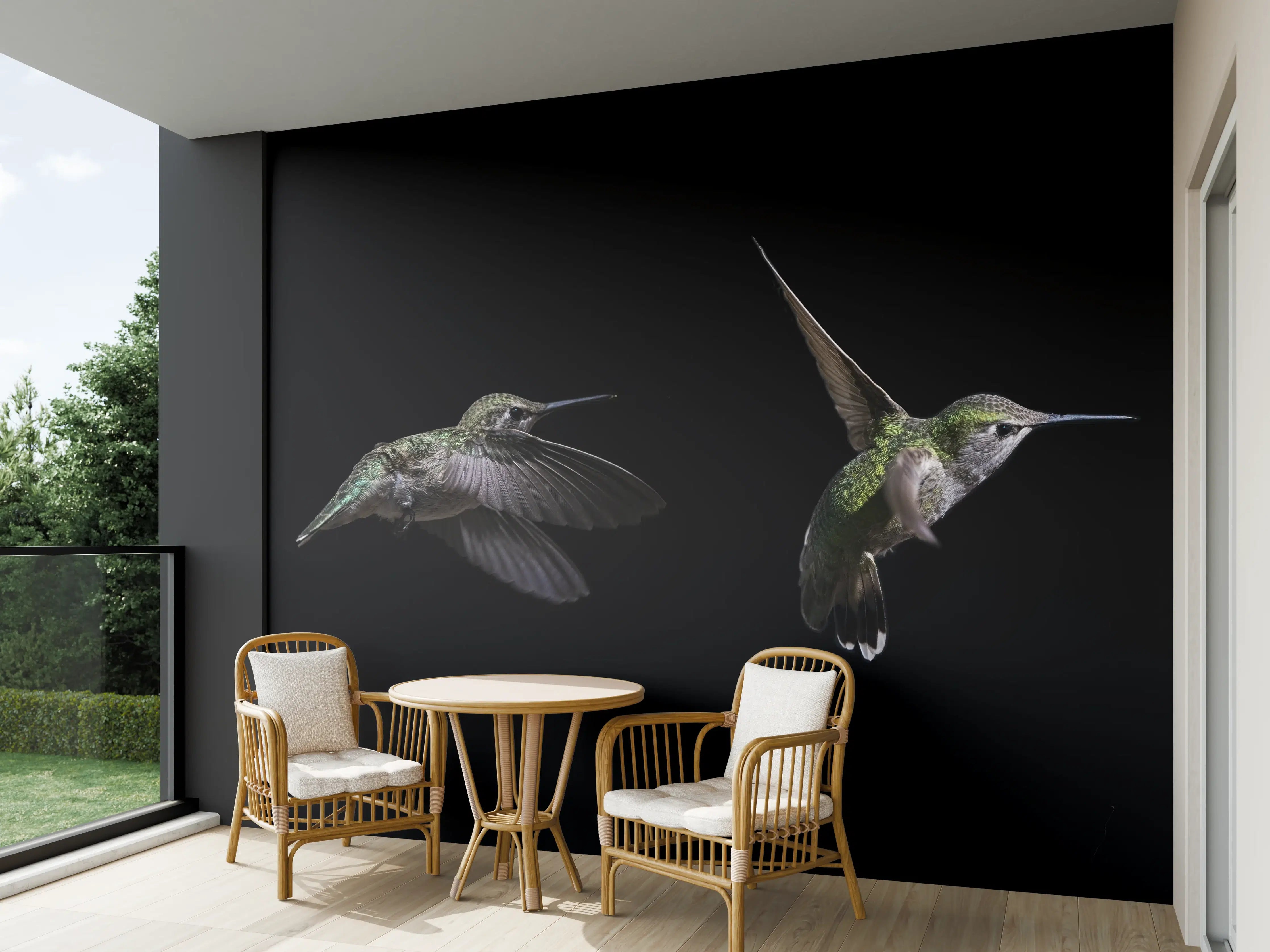 Wandverkleidung außen - Kolibri beim Fressen der Aloe Vera-Blüte