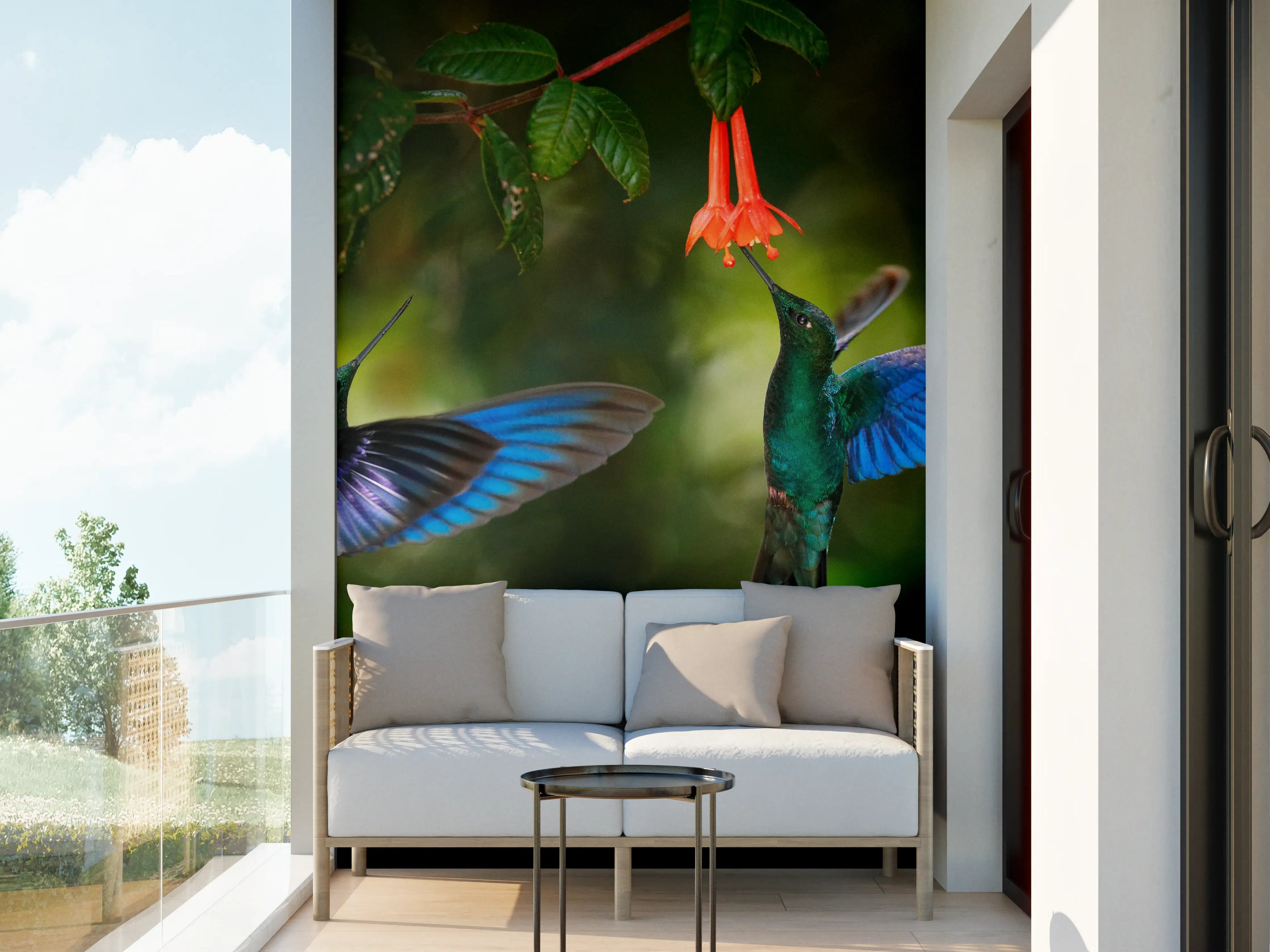 Wandverkleidung außen - Kolibris an der Blüte 