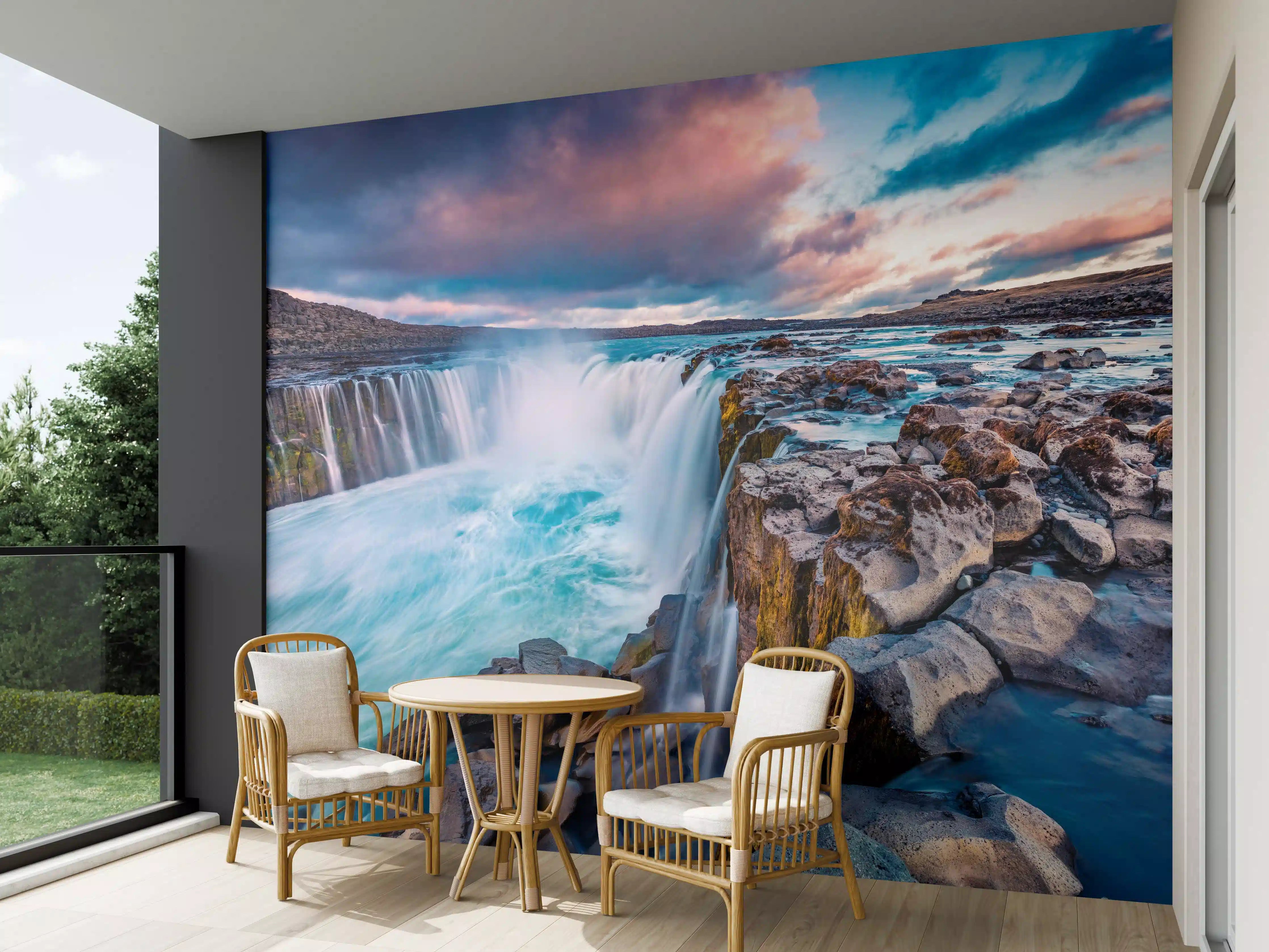 Wandverkleidung außen - Kraftvolle Sommeransicht des Selfoss-Wasserfalls